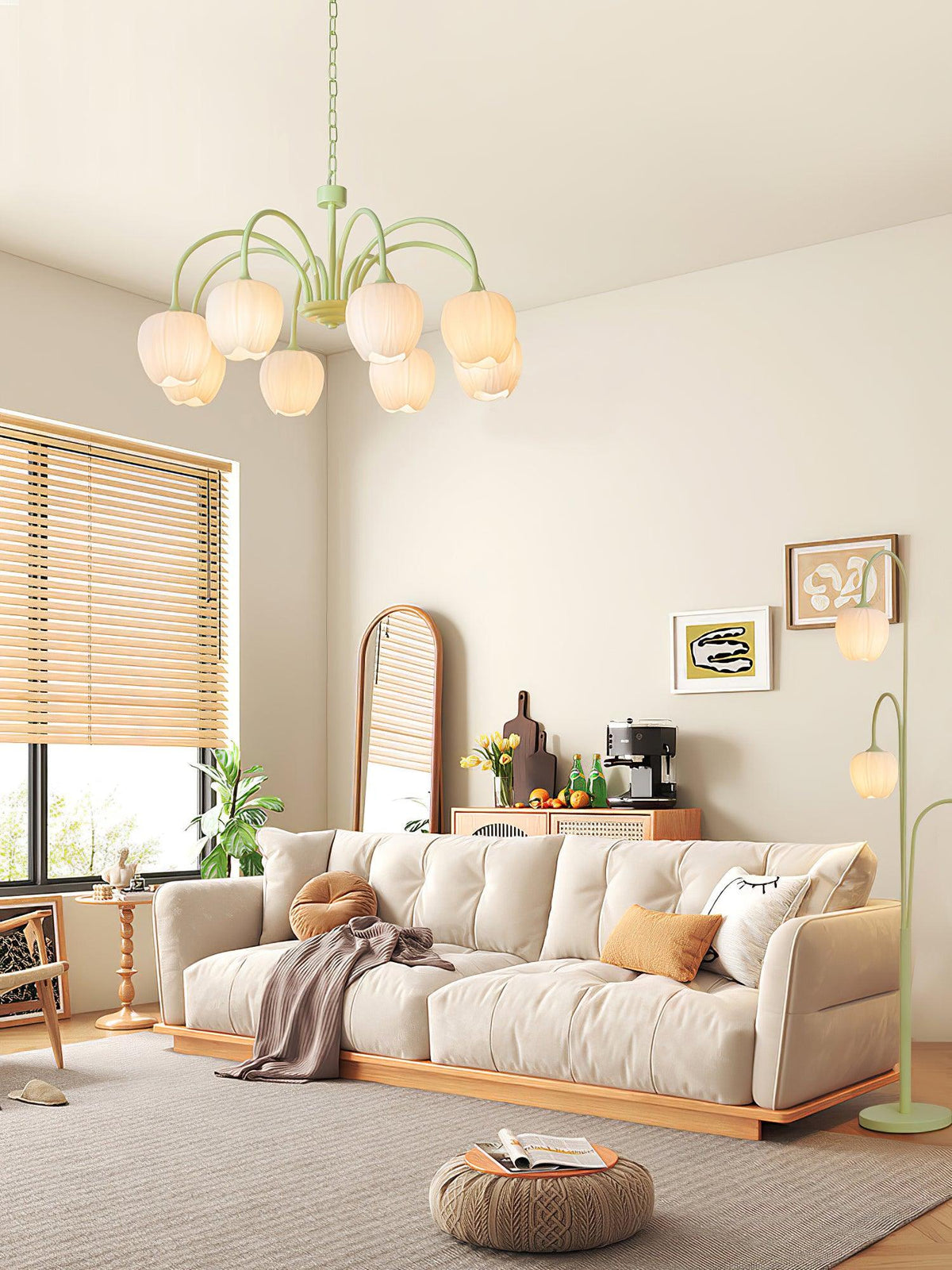 Fiore Matcha Green Tulip Glass Chandelier for Dining & Living Room