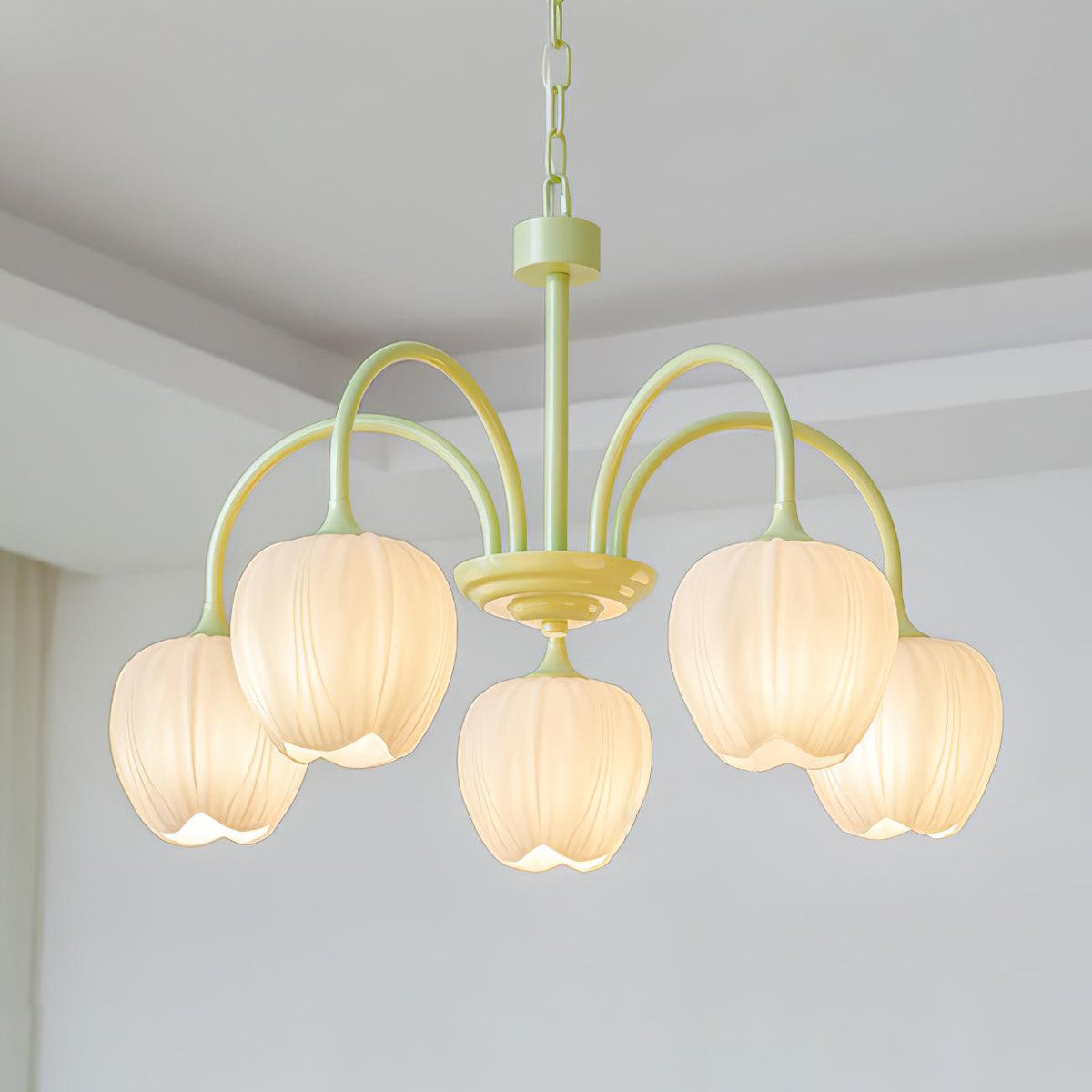 Fiore Matcha Green Tulip Glass Chandelier for Dining & Living Room