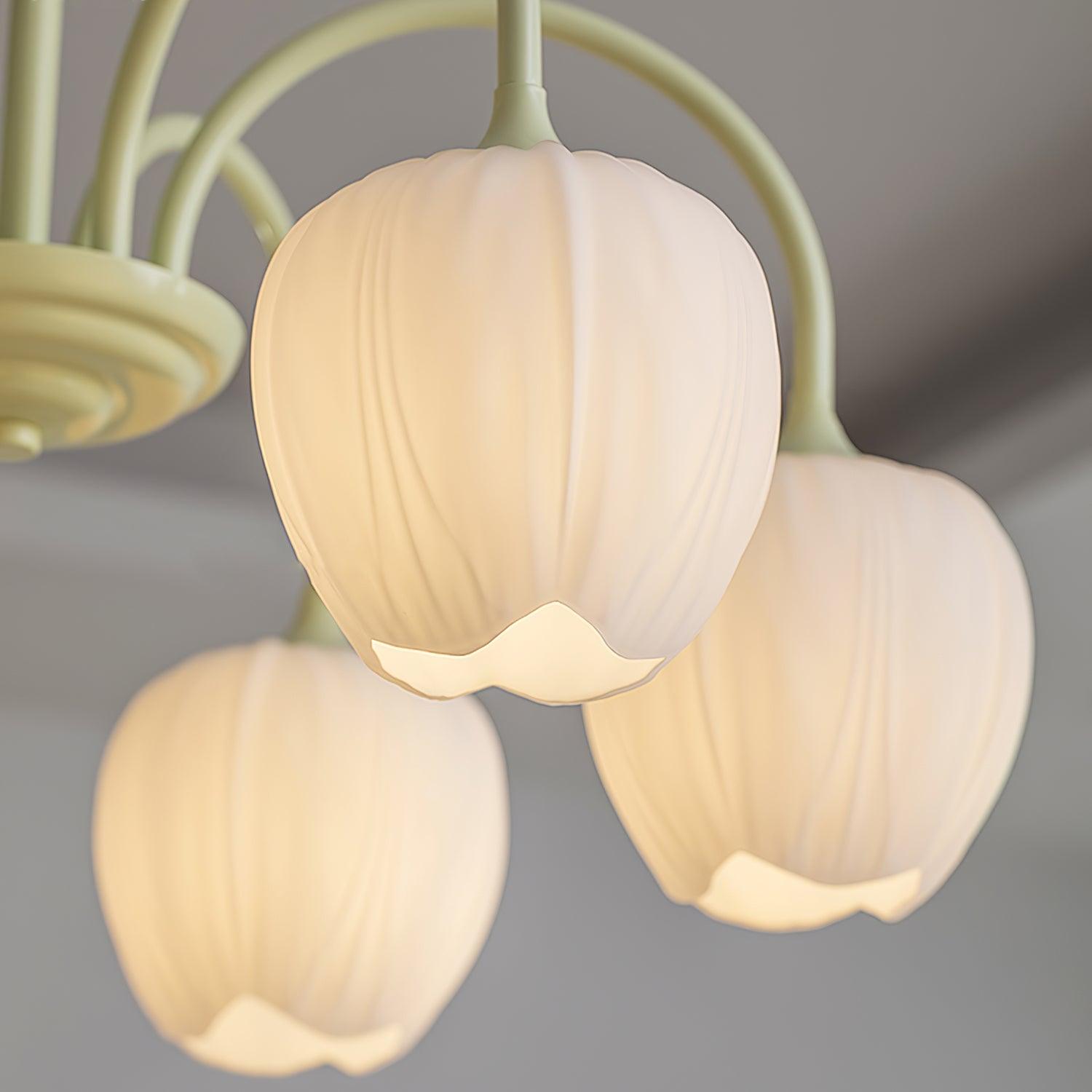 Fiore Matcha Green Tulip Glass Chandelier for Dining & Living Room