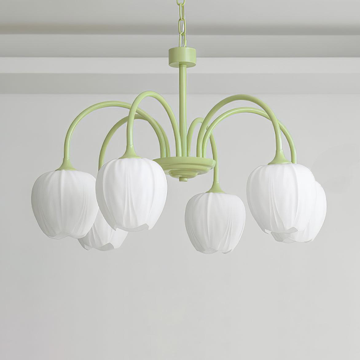 Fiore Matcha Green Tulip Glass Chandelier for Dining & Living Room