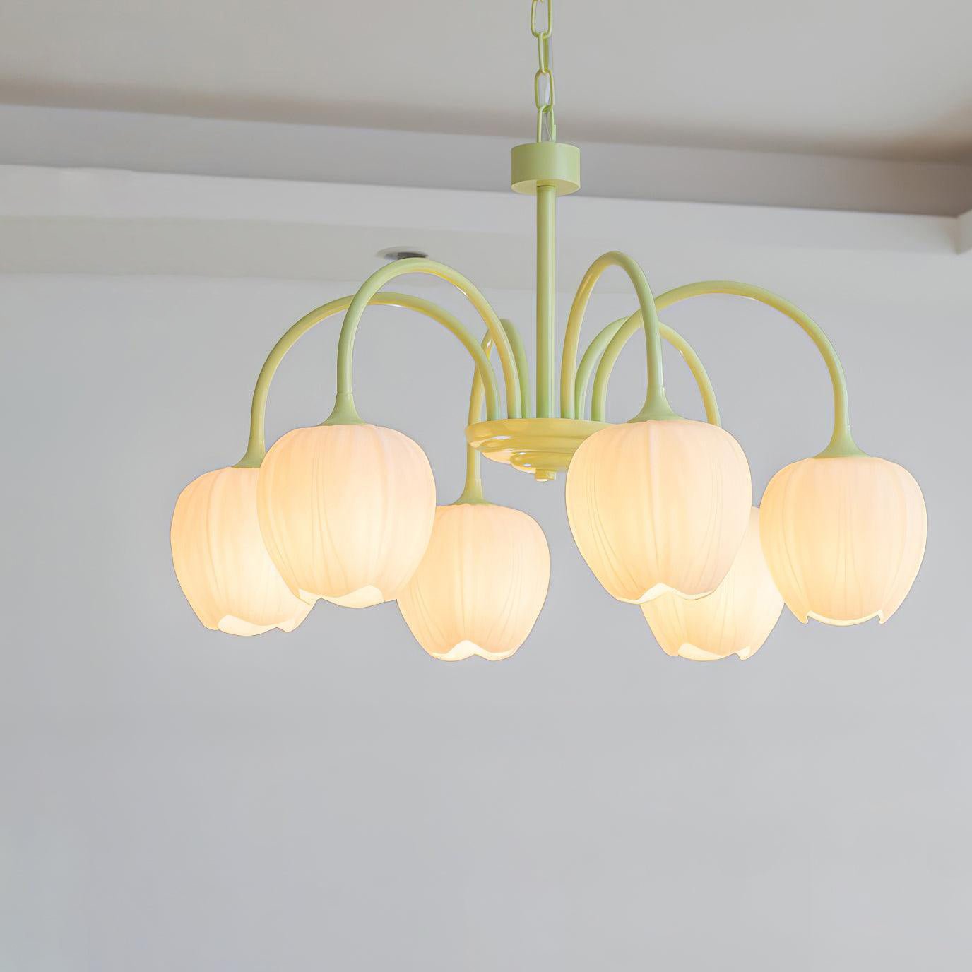 Fiore Matcha Green Tulip Glass Chandelier for Dining & Living Room