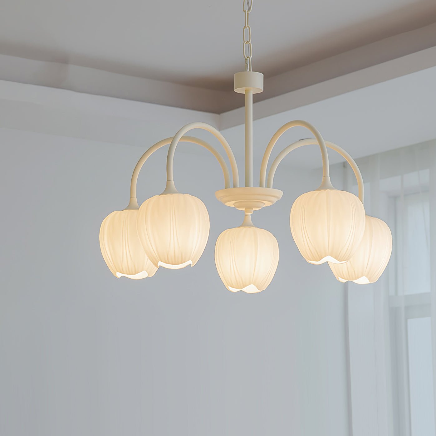 Fiore Matcha Green Tulip Glass Chandelier for Dining & Living Room