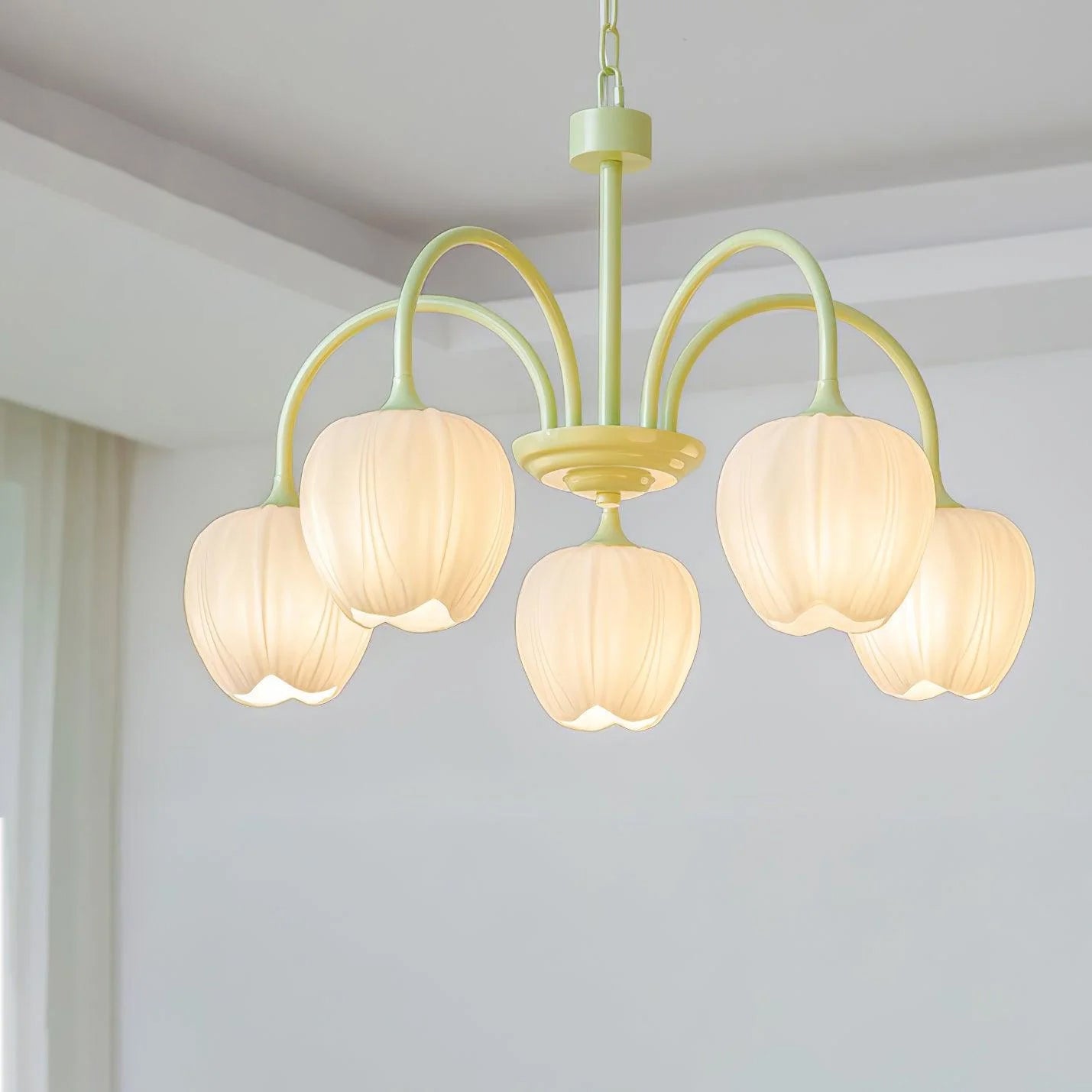 Fiore Matcha Green Tulip Glass Chandelier for Dining & Living Room