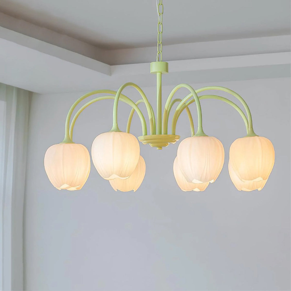 Fiore Matcha Green Tulip Glass Chandelier for Dining & Living Room