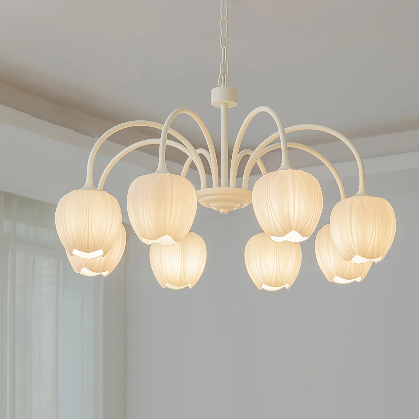 Fiore Matcha Green Tulip Glass Chandelier for Dining & Living Room