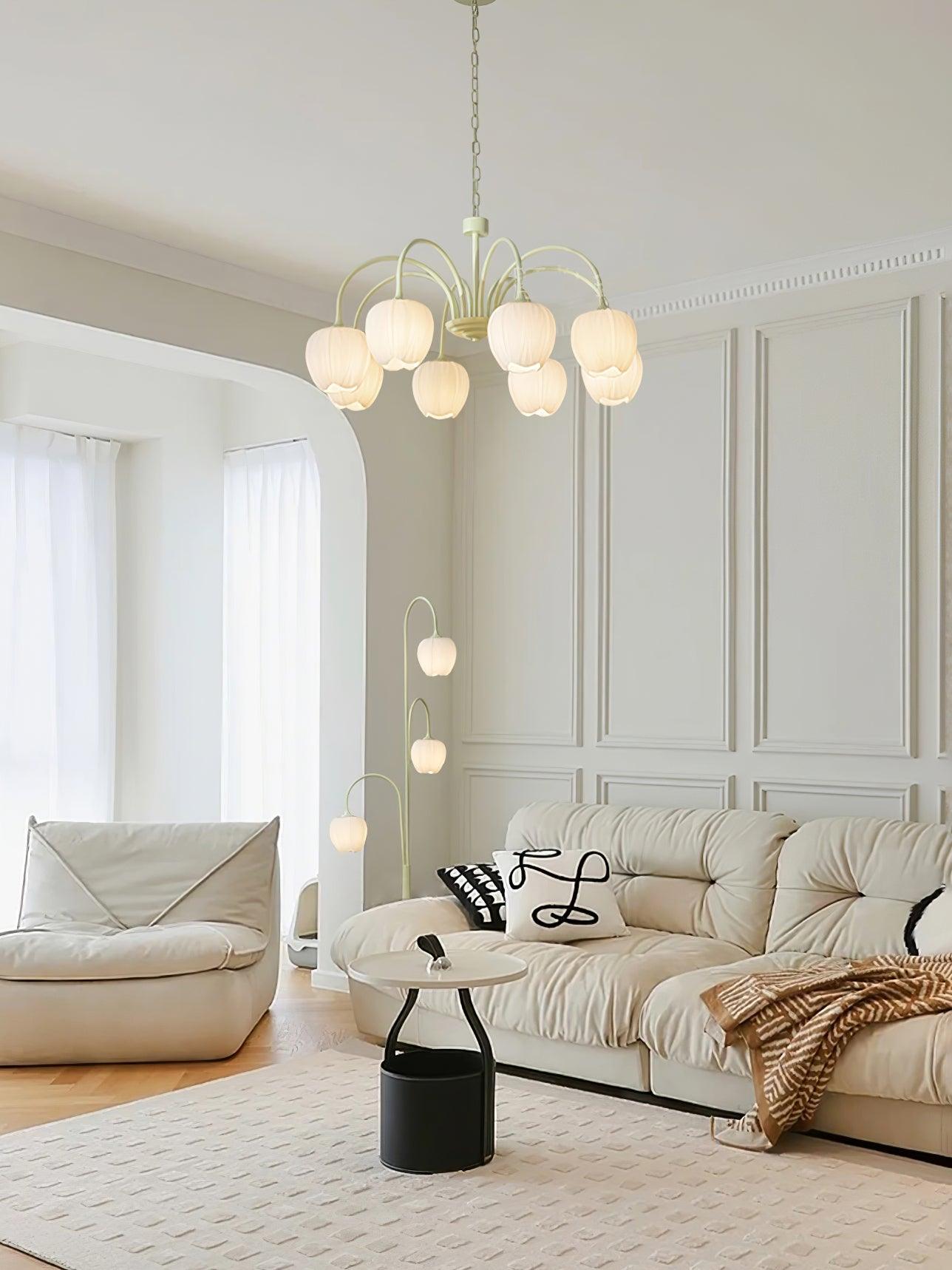 Fiore Matcha Green Tulip Glass Chandelier for Dining & Living Room