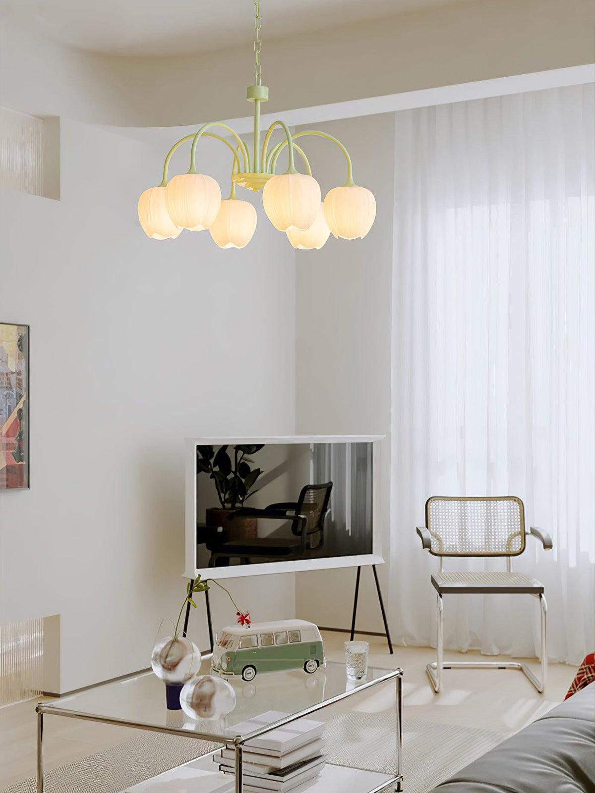 Fiore Matcha Green Tulip Glass Chandelier for Dining & Living Room