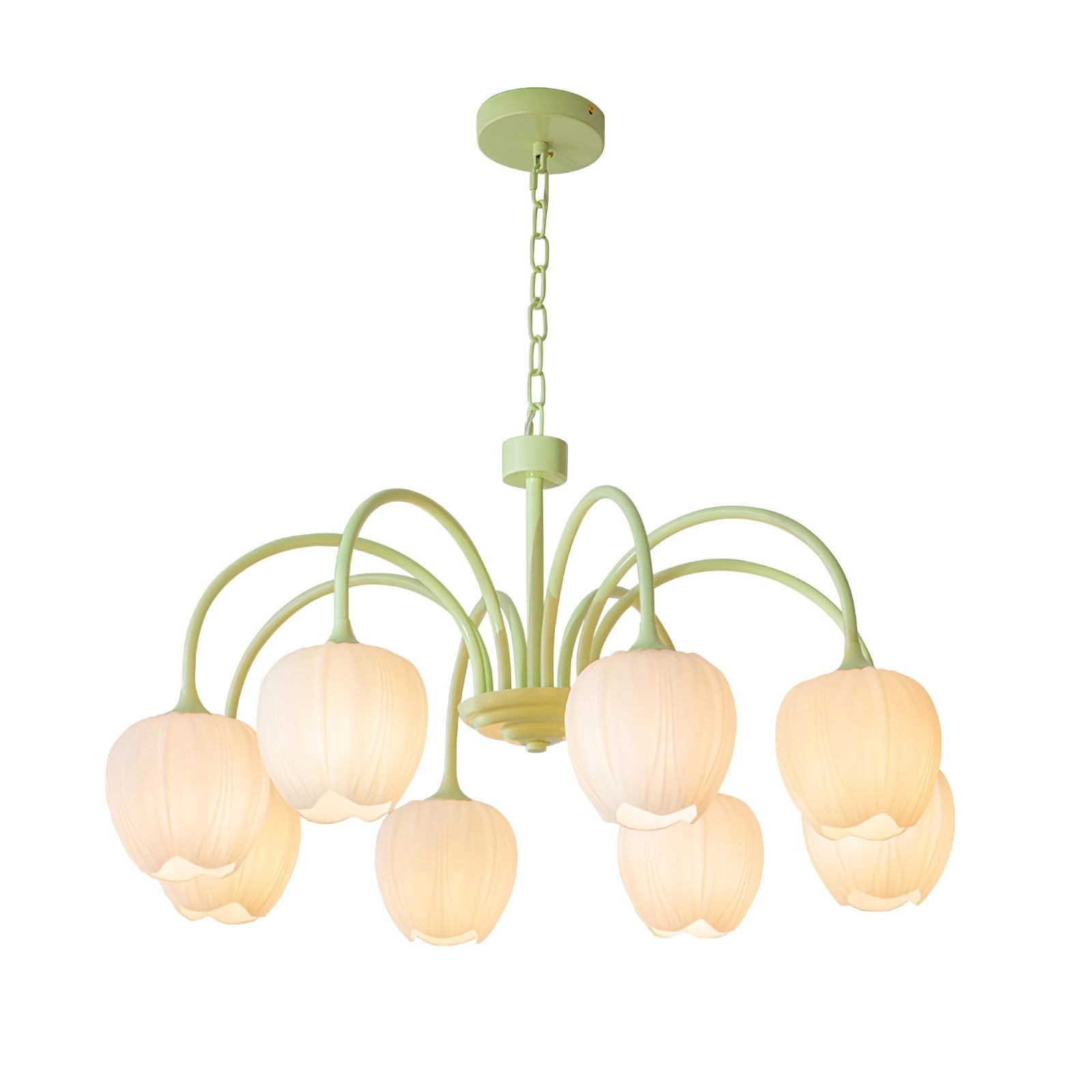 Fiore Matcha Green Tulip Glass Chandelier for Dining & Living Room