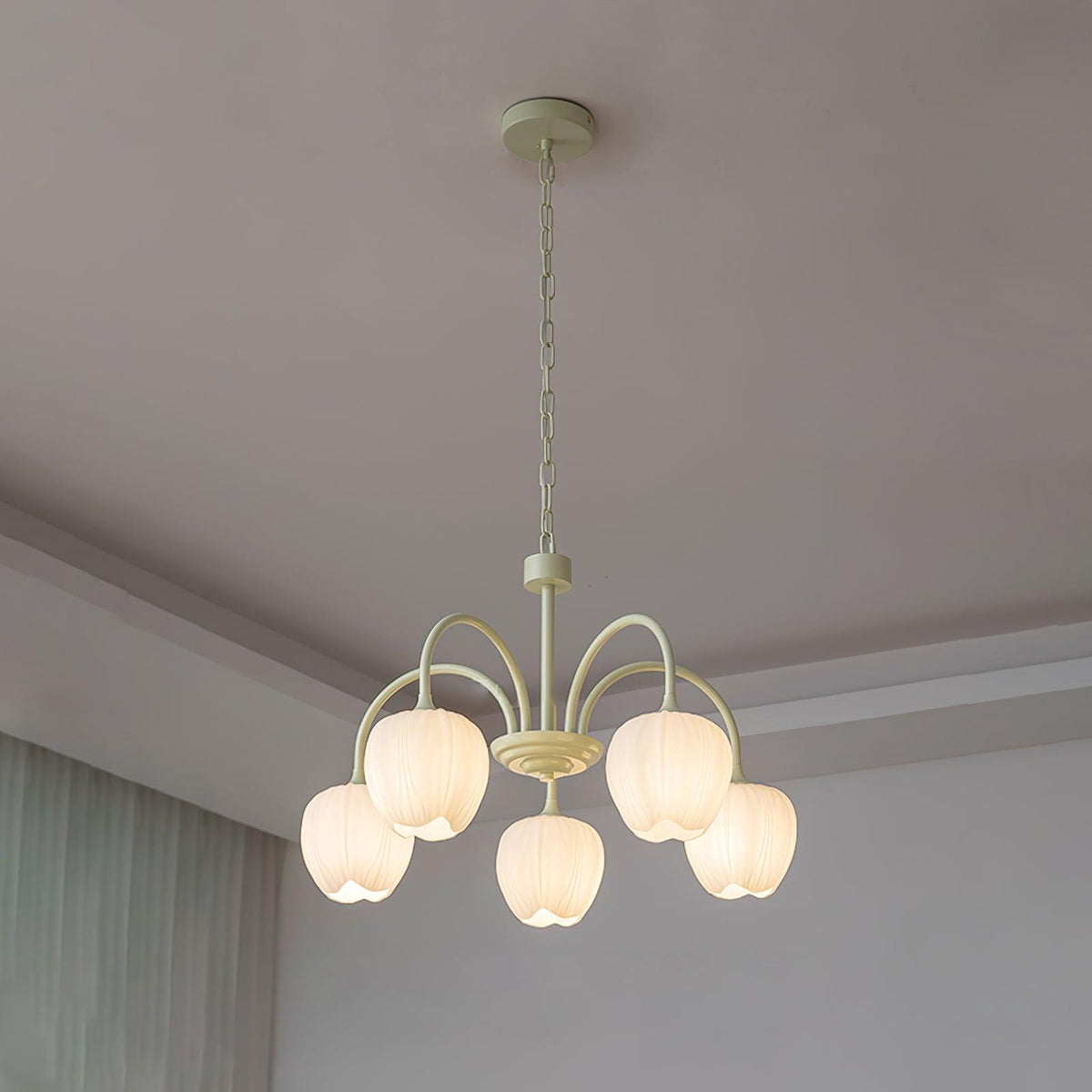 Fiore Matcha Green Tulip Glass Chandelier for Dining & Living Room