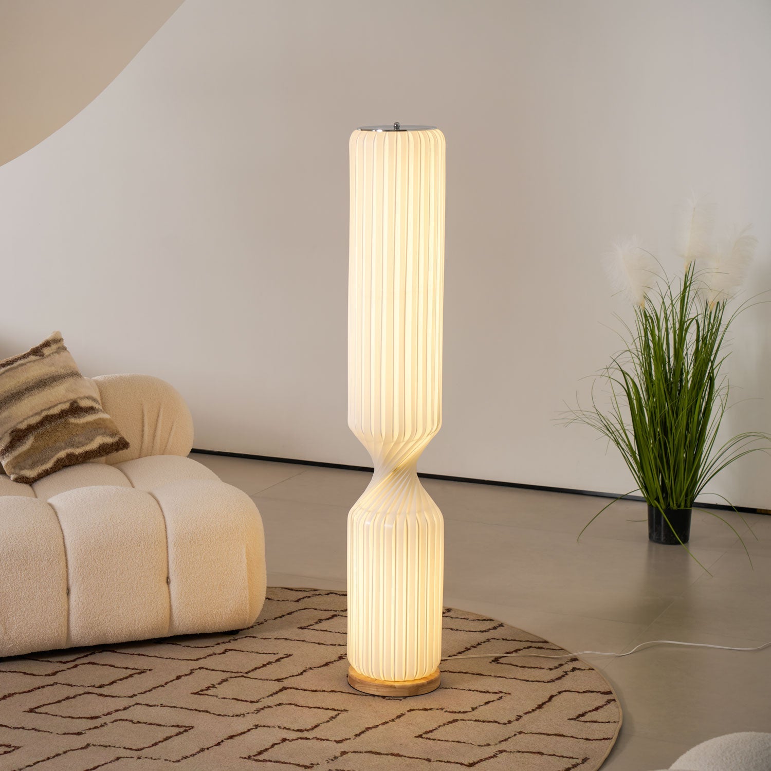 Spira Sculptural Twisted Paper Floor Lamp for Living Room and Bedroom