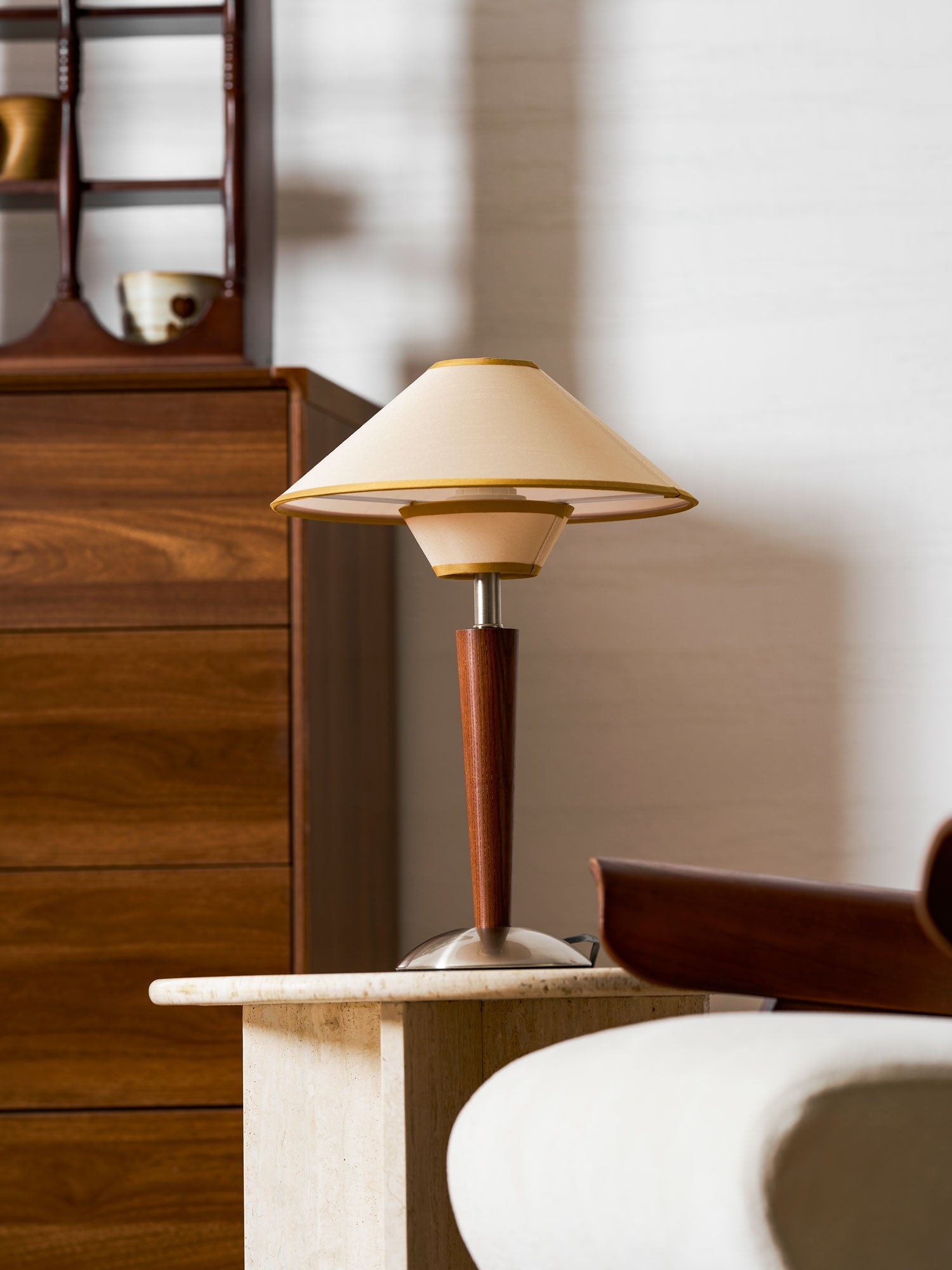 Alden Wood and Metal Fabric Shade Bedside Table Lamp for Living Rooms