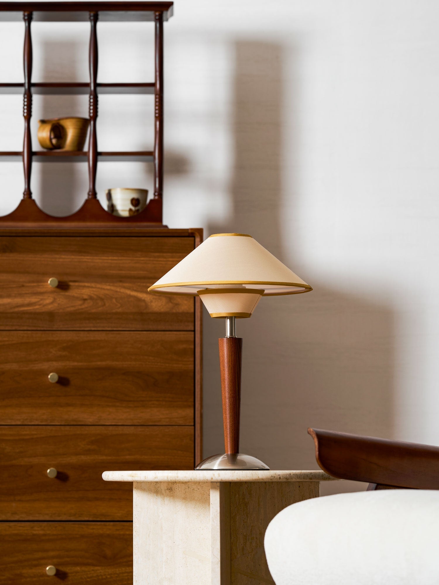 Alden Wood and Metal Fabric Shade Bedside Table Lamp for Living Rooms