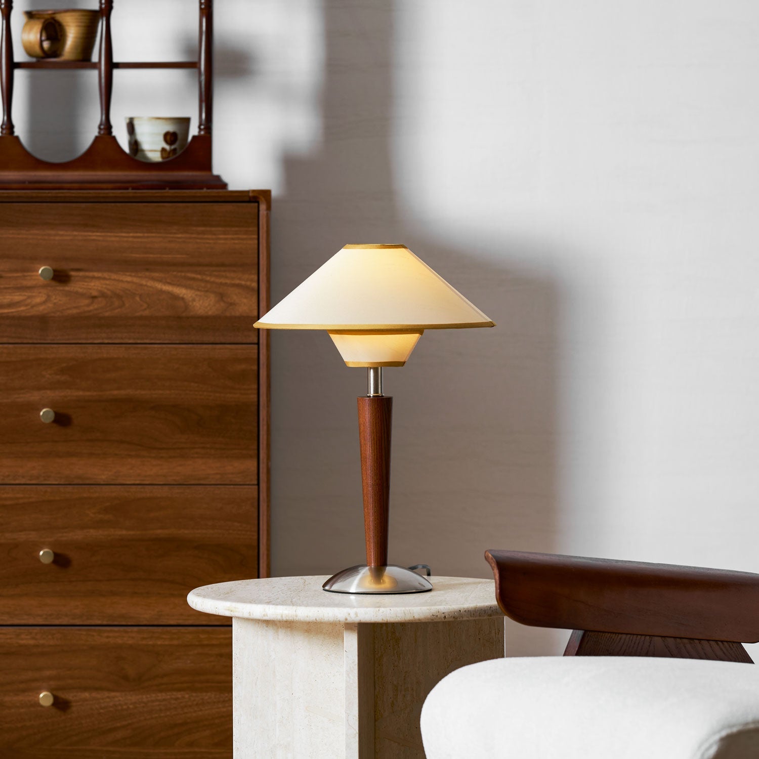 Alden Wood and Metal Fabric Shade Bedside Table Lamp for Living Rooms