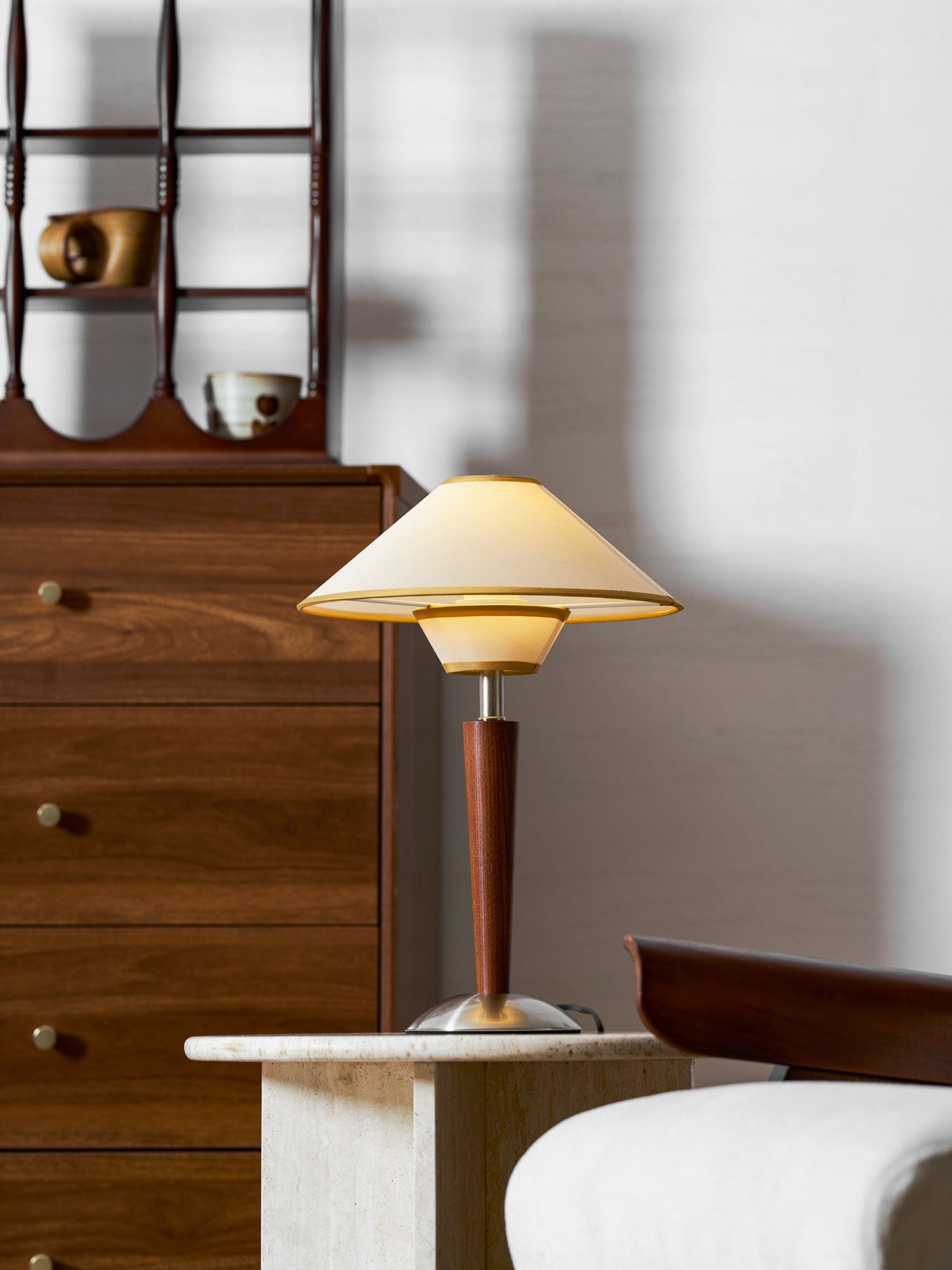 Alden Wood and Metal Fabric Shade Bedside Table Lamp for Living Rooms