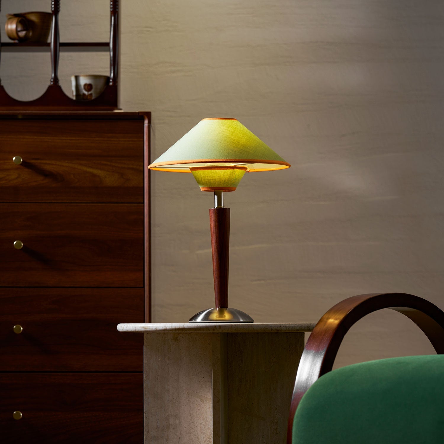 Alden Wood and Metal Fabric Shade Bedside Table Lamp for Living Rooms