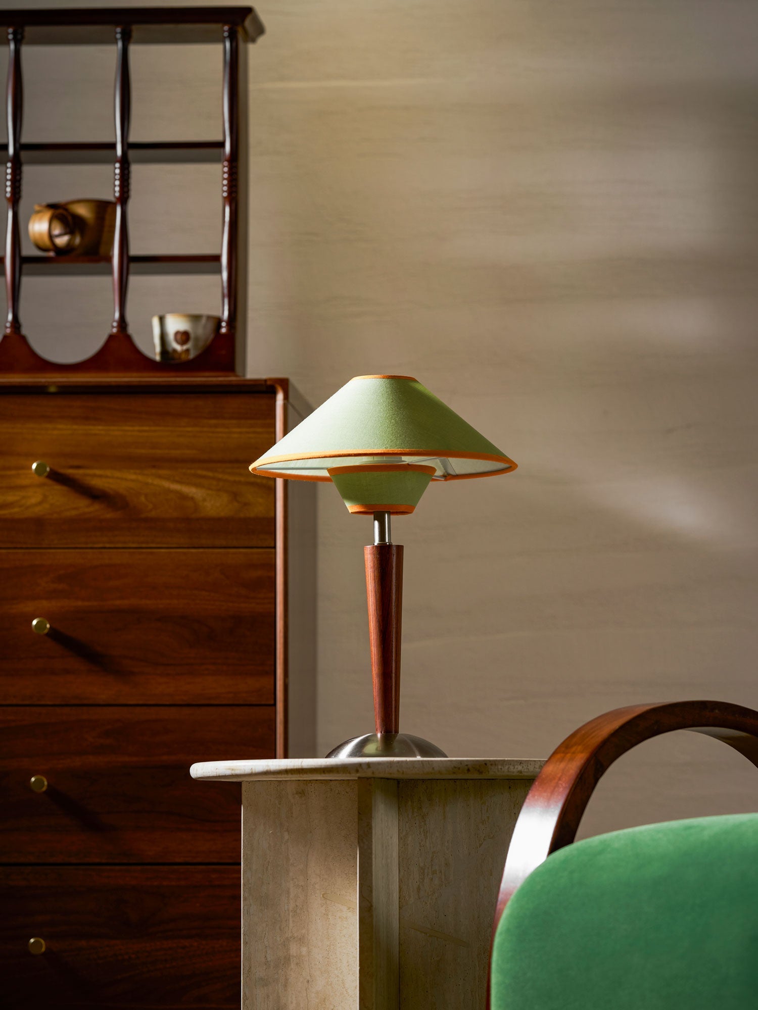 Alden Wood and Metal Fabric Shade Bedside Table Lamp for Living Rooms