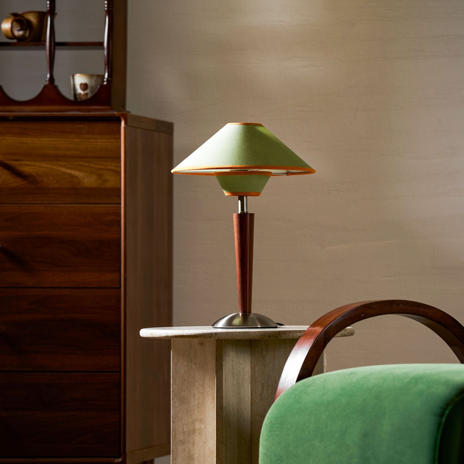 Alden Wood and Metal Fabric Shade Bedside Table Lamp for Living Rooms
