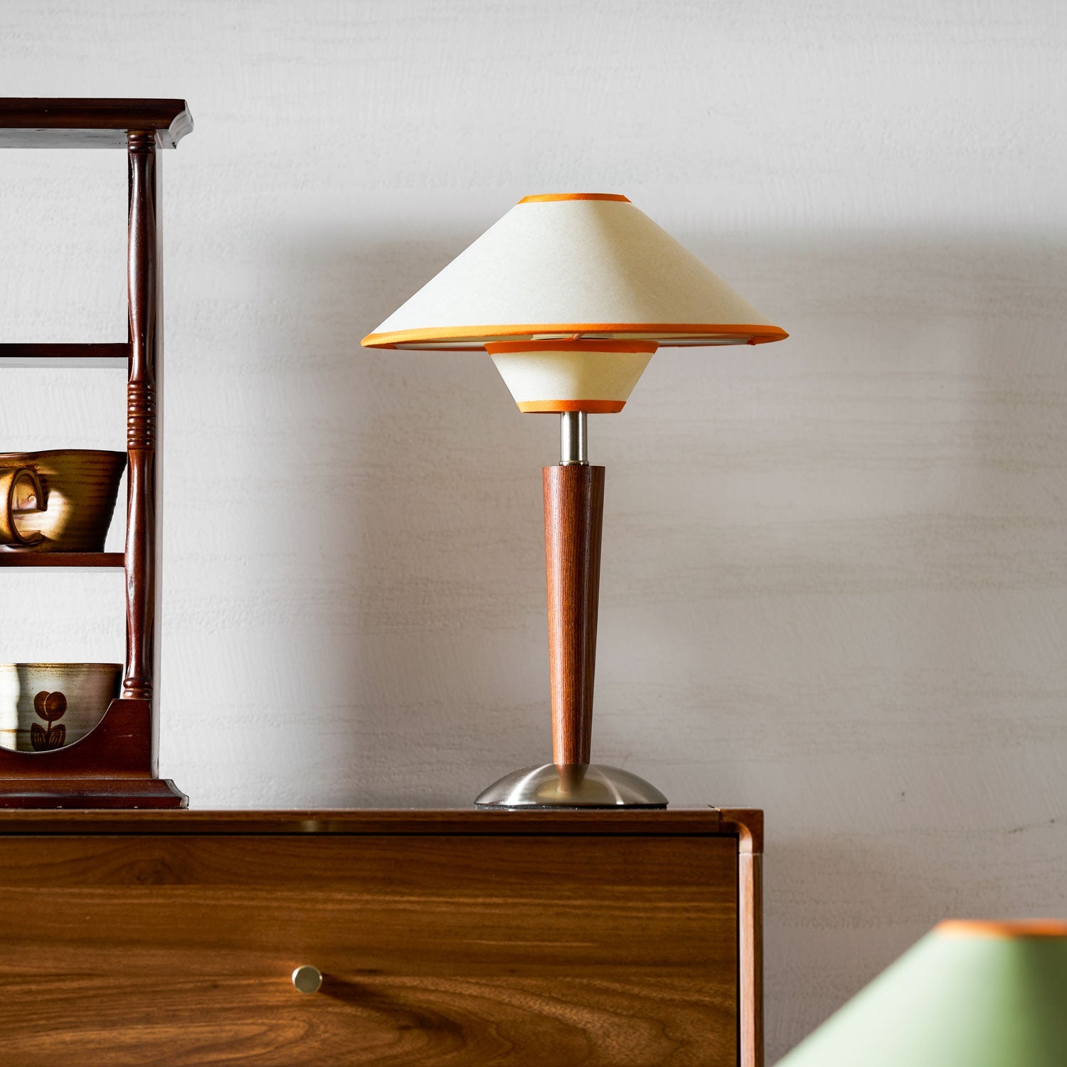 Alden Wood and Metal Fabric Shade Bedside Table Lamp for Living Rooms
