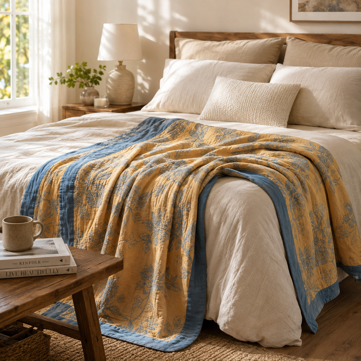 Velo Five-Layer Floral Muslin Gauze Throw for Bedroom & Living Room