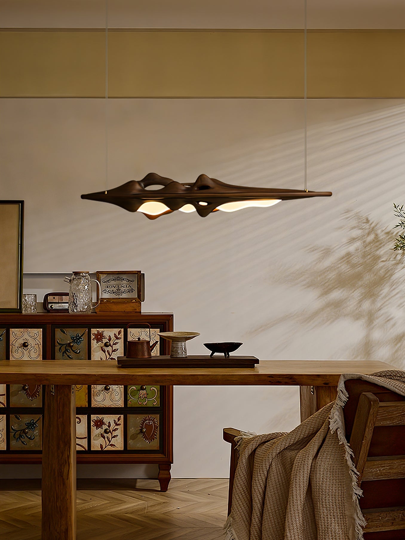 Aster Sculptural Wood LED Pendant Light for Dining Room & Kitchen