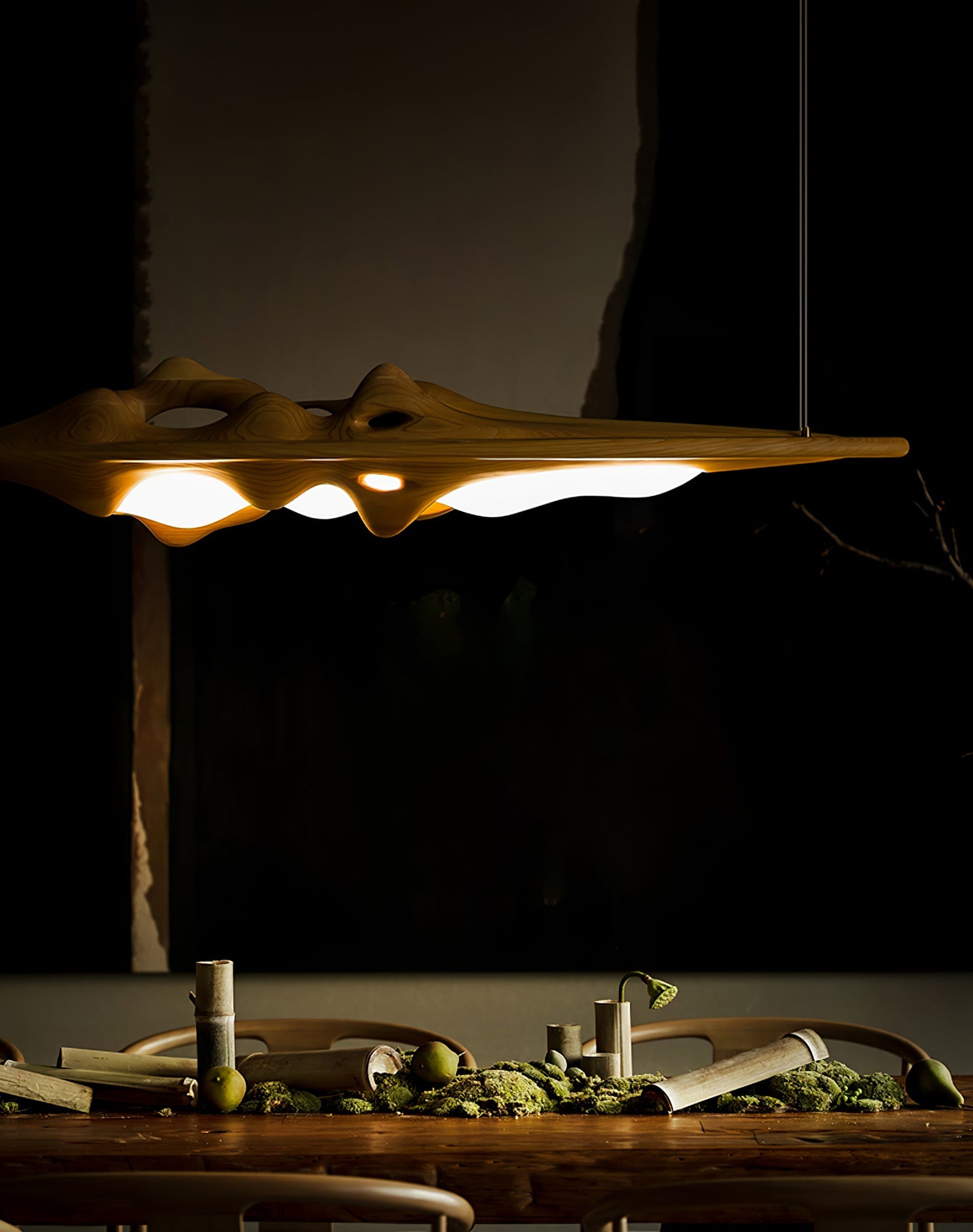Aster Sculptural Wood LED Pendant Light for Dining Room & Kitchen