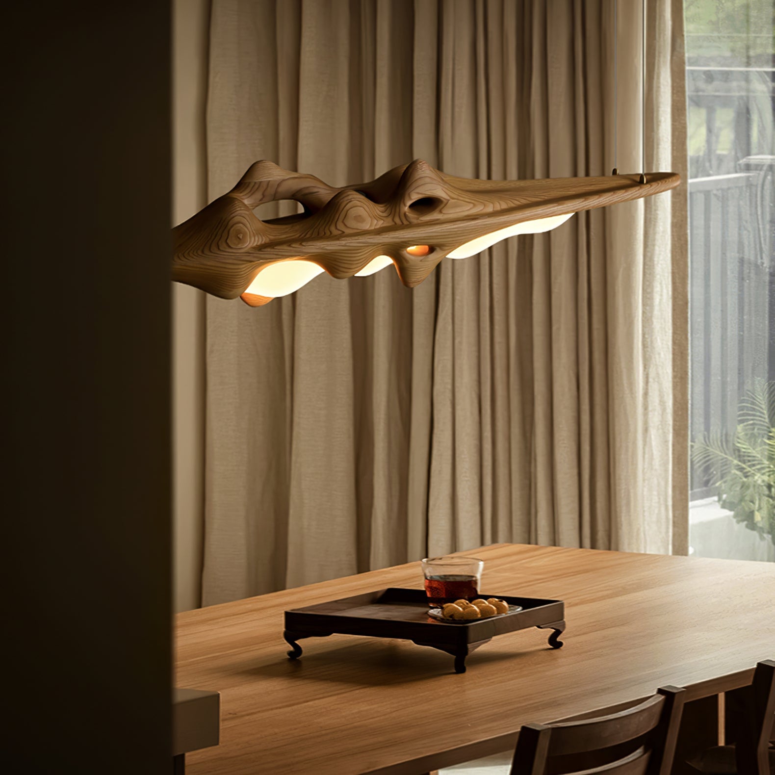 Aster Sculptural Wood LED Pendant Light for Dining Room & Kitchen