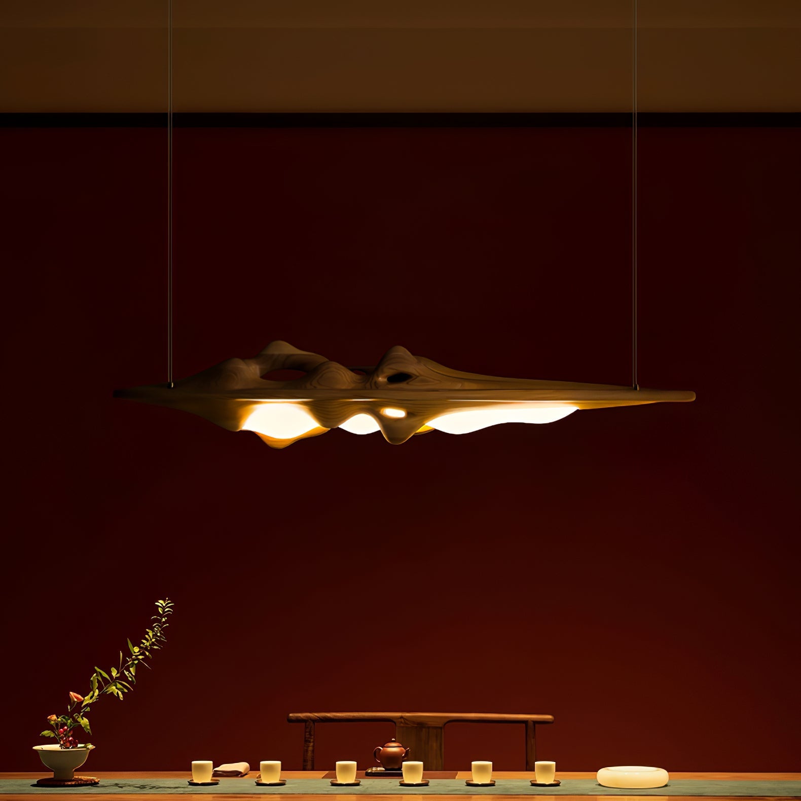 Aster Sculptural Wood LED Pendant Light for Dining Room & Kitchen
