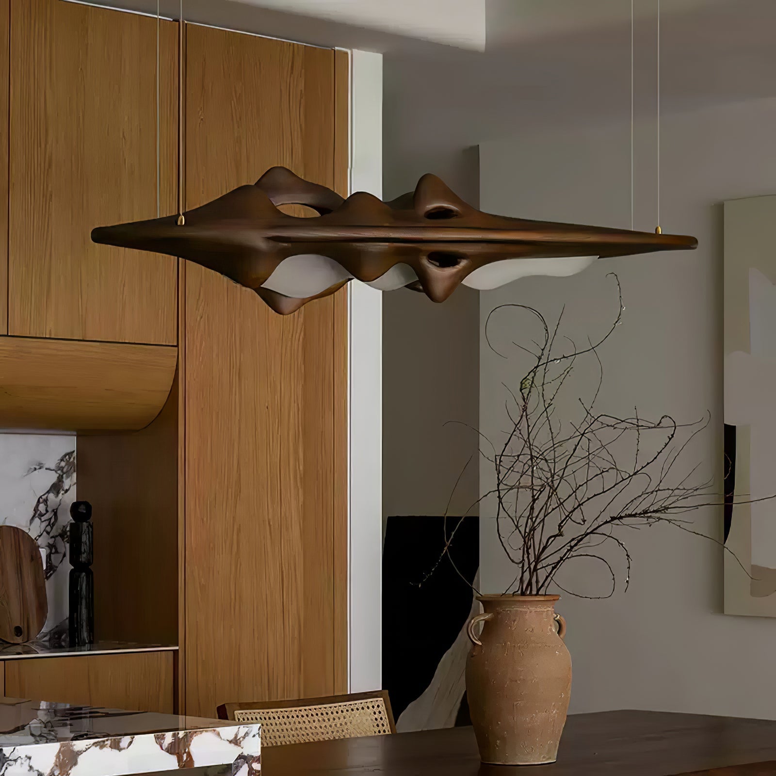 Aster Sculptural Wood LED Pendant Light for Dining Room & Kitchen