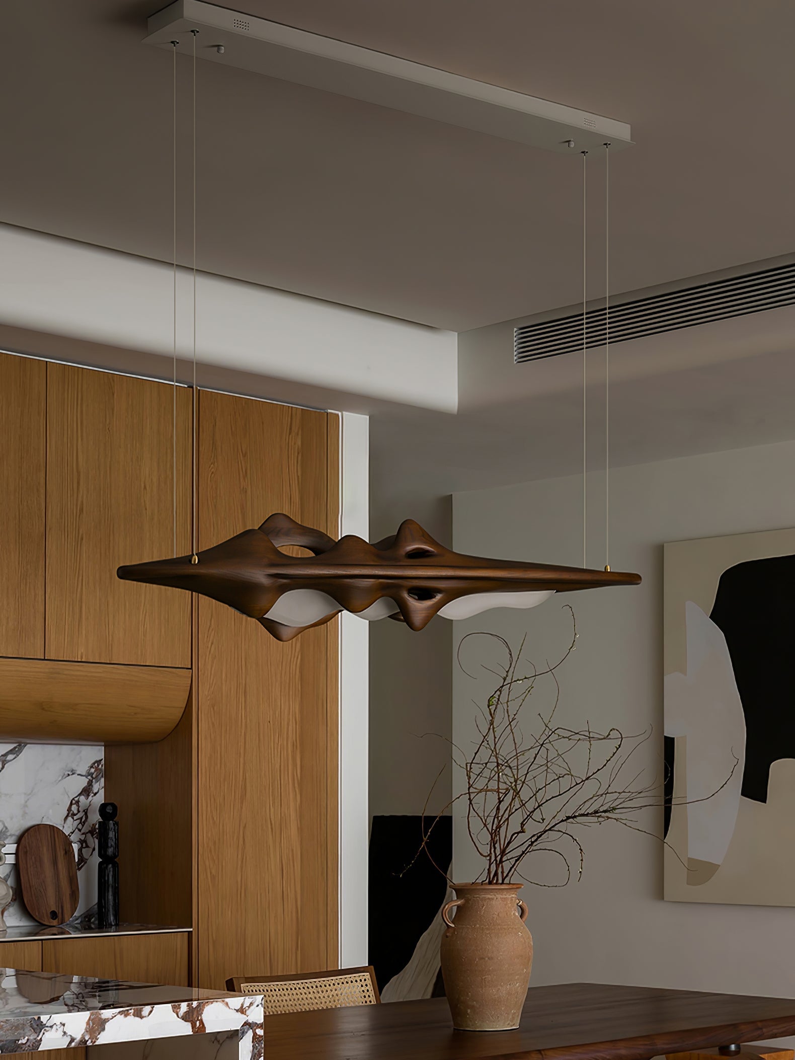 Aster Sculptural Wood LED Pendant Light for Dining Room & Kitchen