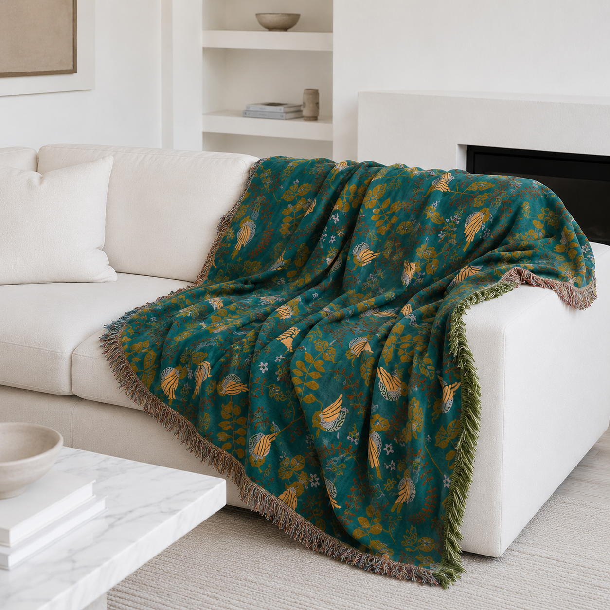 Incanto Reversible Woven Cotton Tapestry Throw Blanket for Sofa Bed