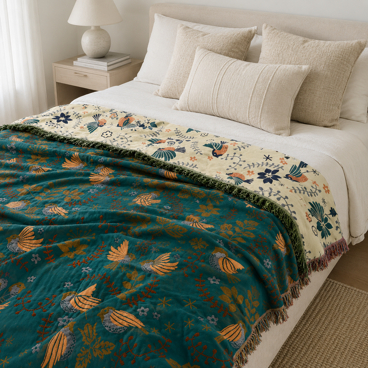 Incanto Reversible Woven Cotton Tapestry Throw Blanket for Sofa Bed
