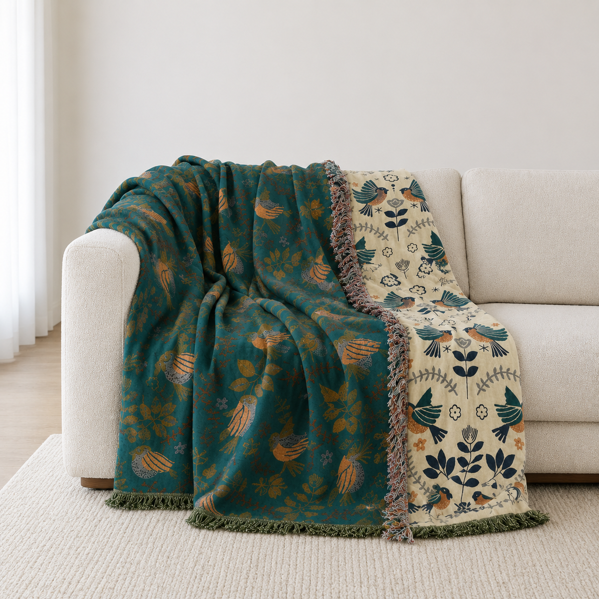 Incanto Reversible Woven Cotton Tapestry Throw Blanket for Sofa Bed
