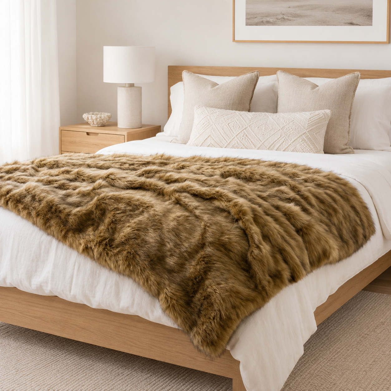 Lusso Luxury Plush Faux Fox Fur Throw Blanket for Sofa and Bedroom