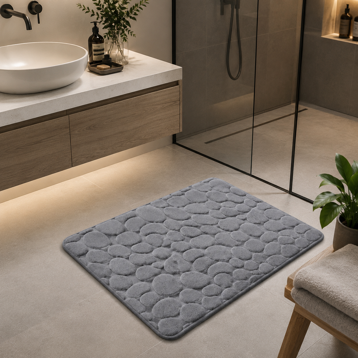 Pietra Cobblestone Embossed Memory Foam Quick Dry Non Slip Bath Mat