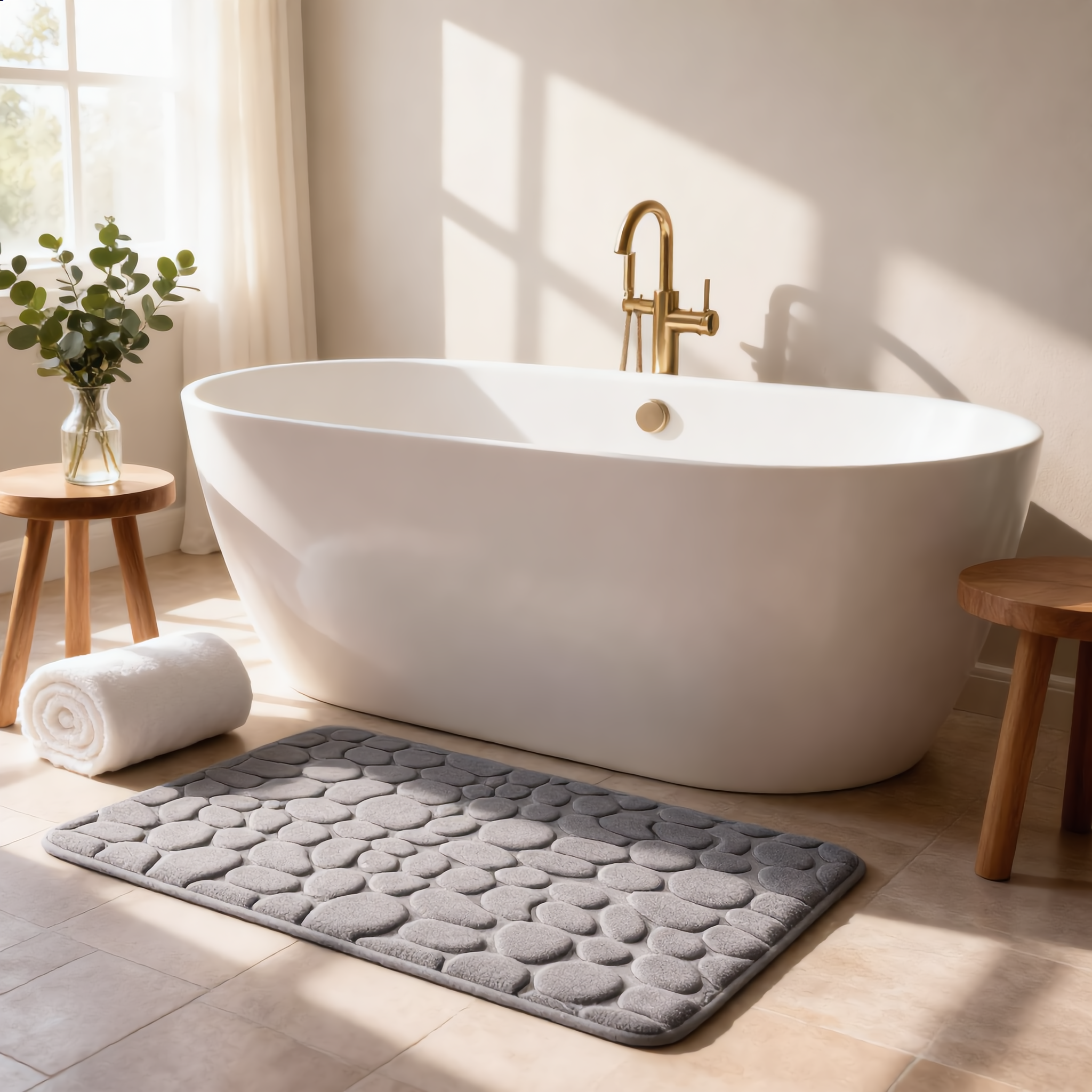 Pietra Cobblestone Embossed Memory Foam Quick Dry Non Slip Bath Mat