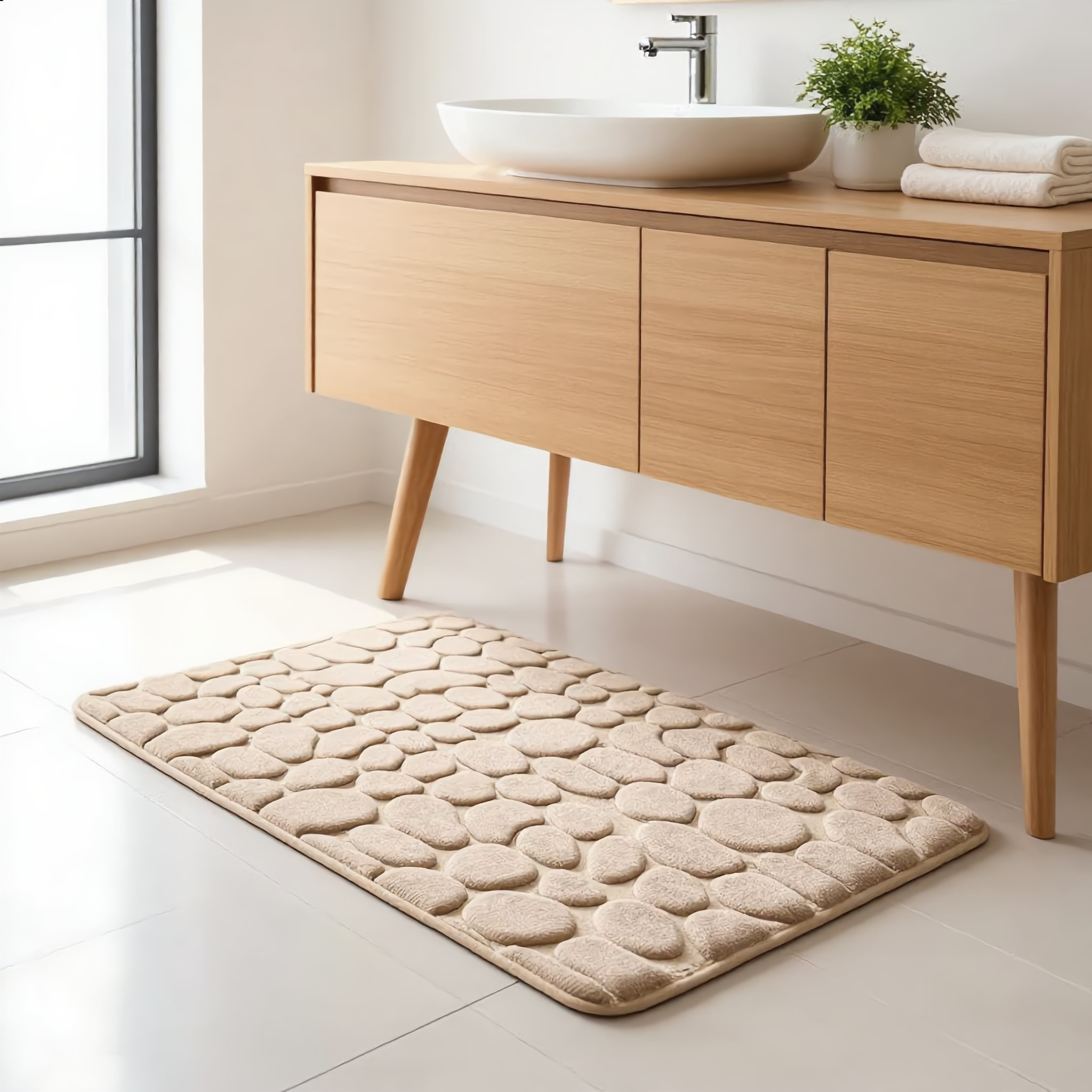 Pietra Cobblestone Embossed Memory Foam Quick Dry Non Slip Bath Mat