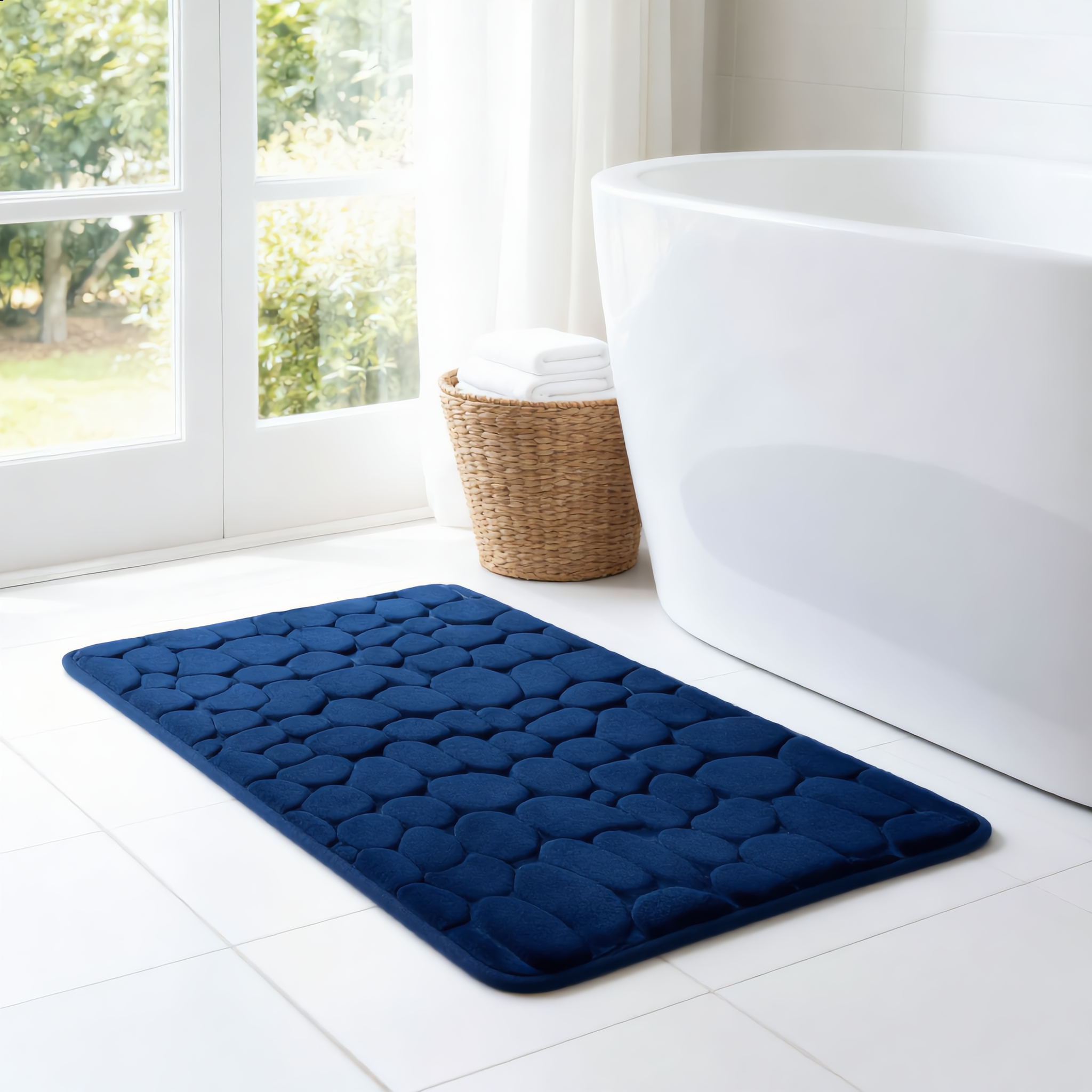 Pietra Cobblestone Embossed Memory Foam Quick Dry Non Slip Bath Mat