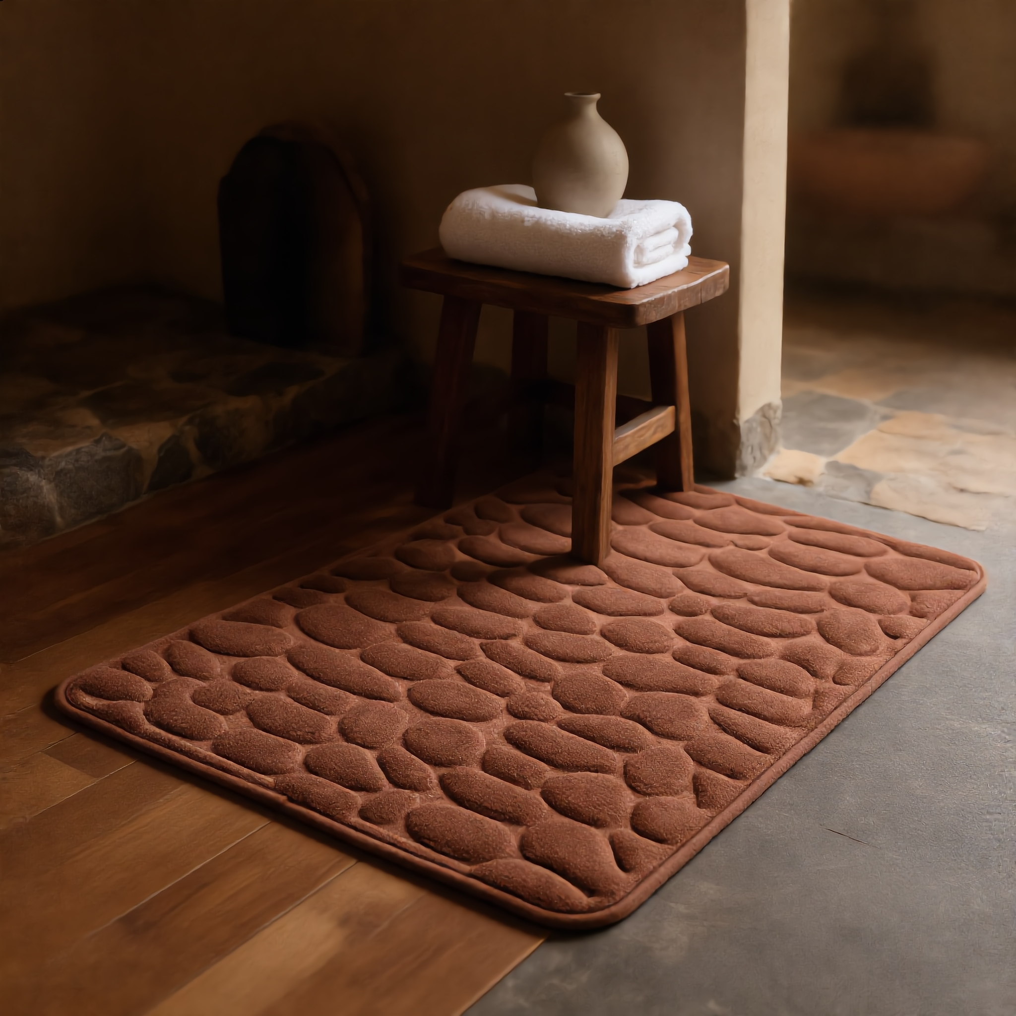 Pietra Cobblestone Embossed Memory Foam Quick Dry Non Slip Bath Mat