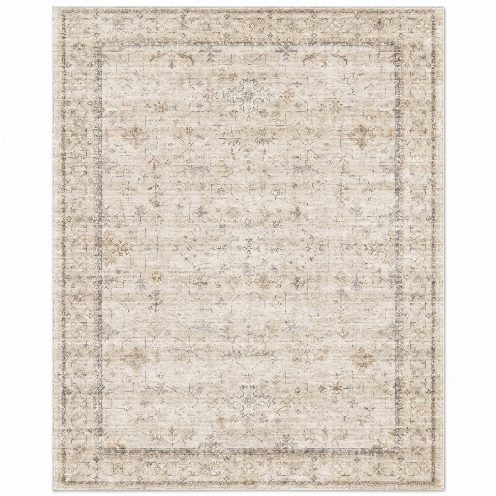 Vecchia Vintage Printed High Pile Area Rug for Living Room and Bedroom