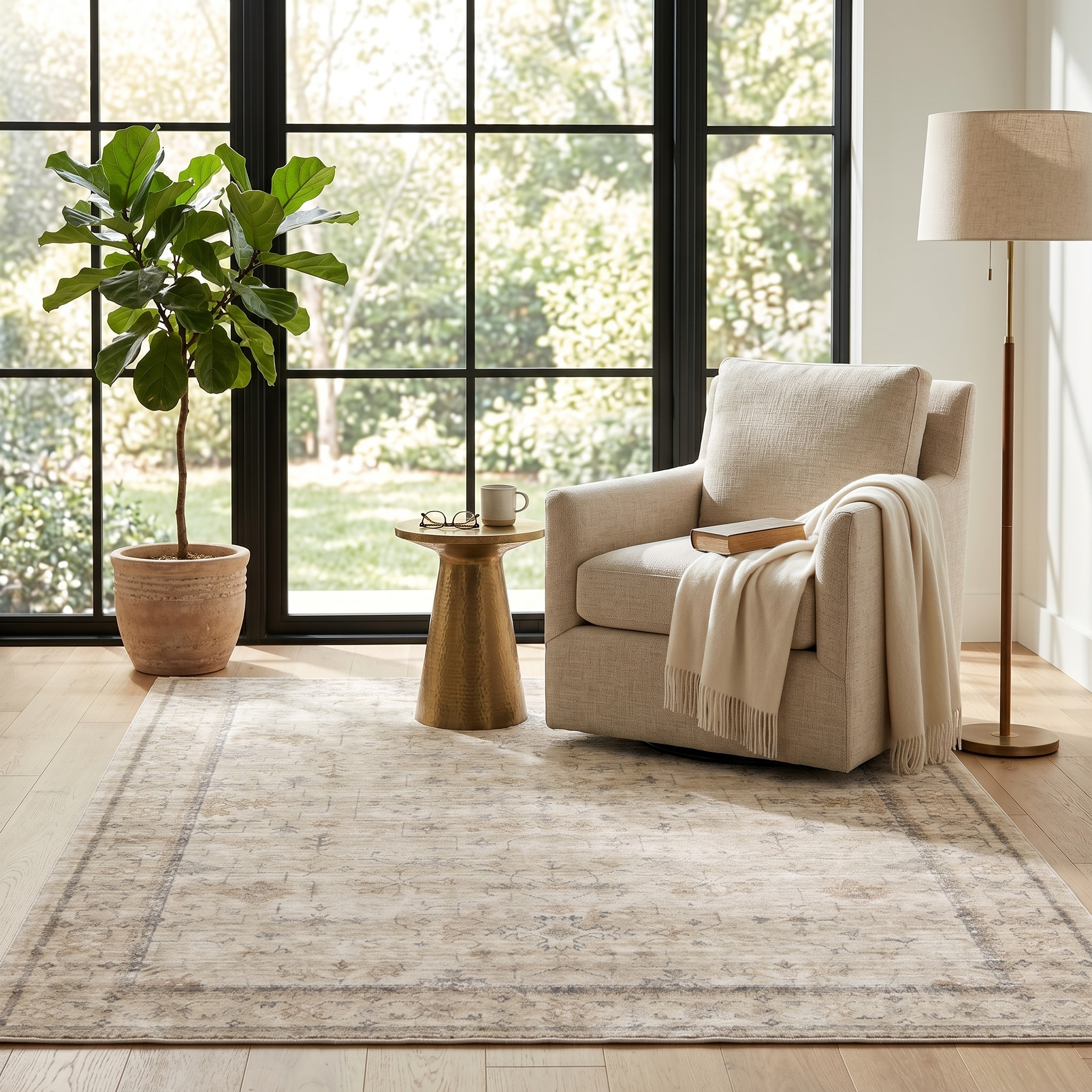 Vecchia Vintage Printed High Pile Area Rug for Living Room and Bedroom
