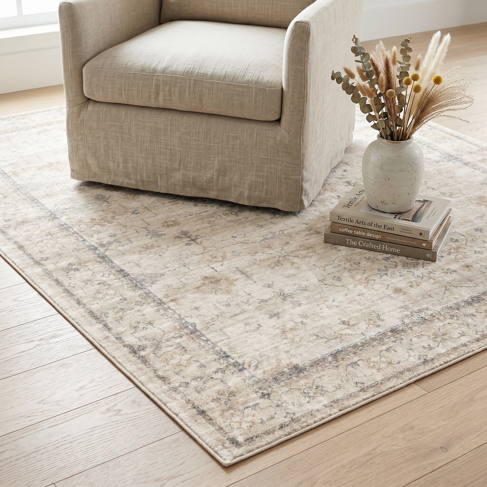 Vecchia Vintage Printed High Pile Area Rug for Living Room and Bedroom
