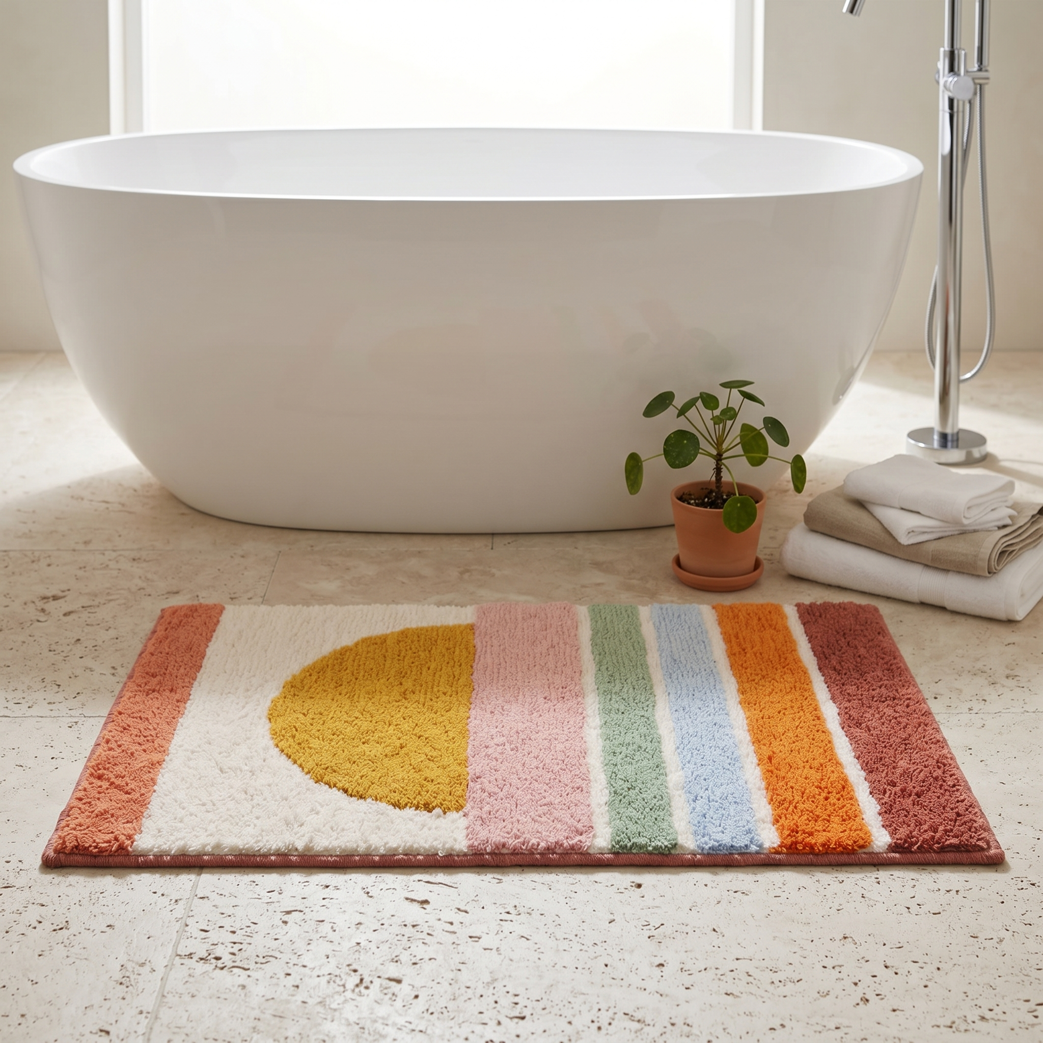 Cielo Tufted Plush Ombre Sunset Bath Mat Non Slip Quick Dry Bathroom