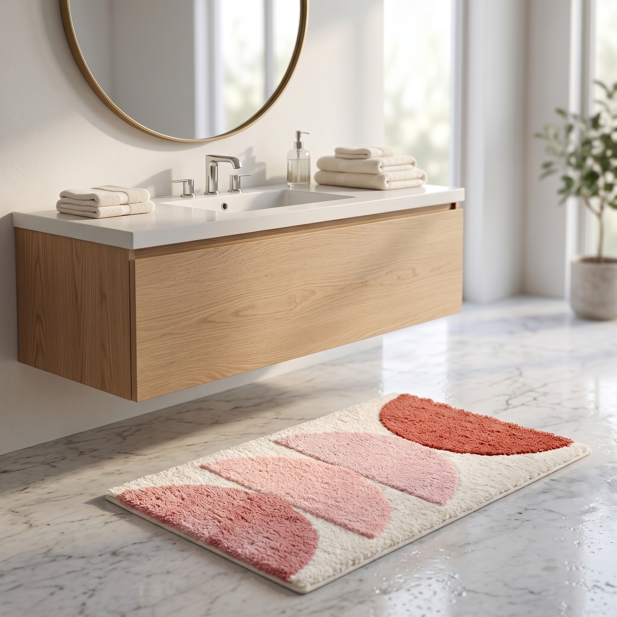 Cielo Tufted Plush Ombre Sunset Bath Mat Non Slip Quick Dry Bathroom