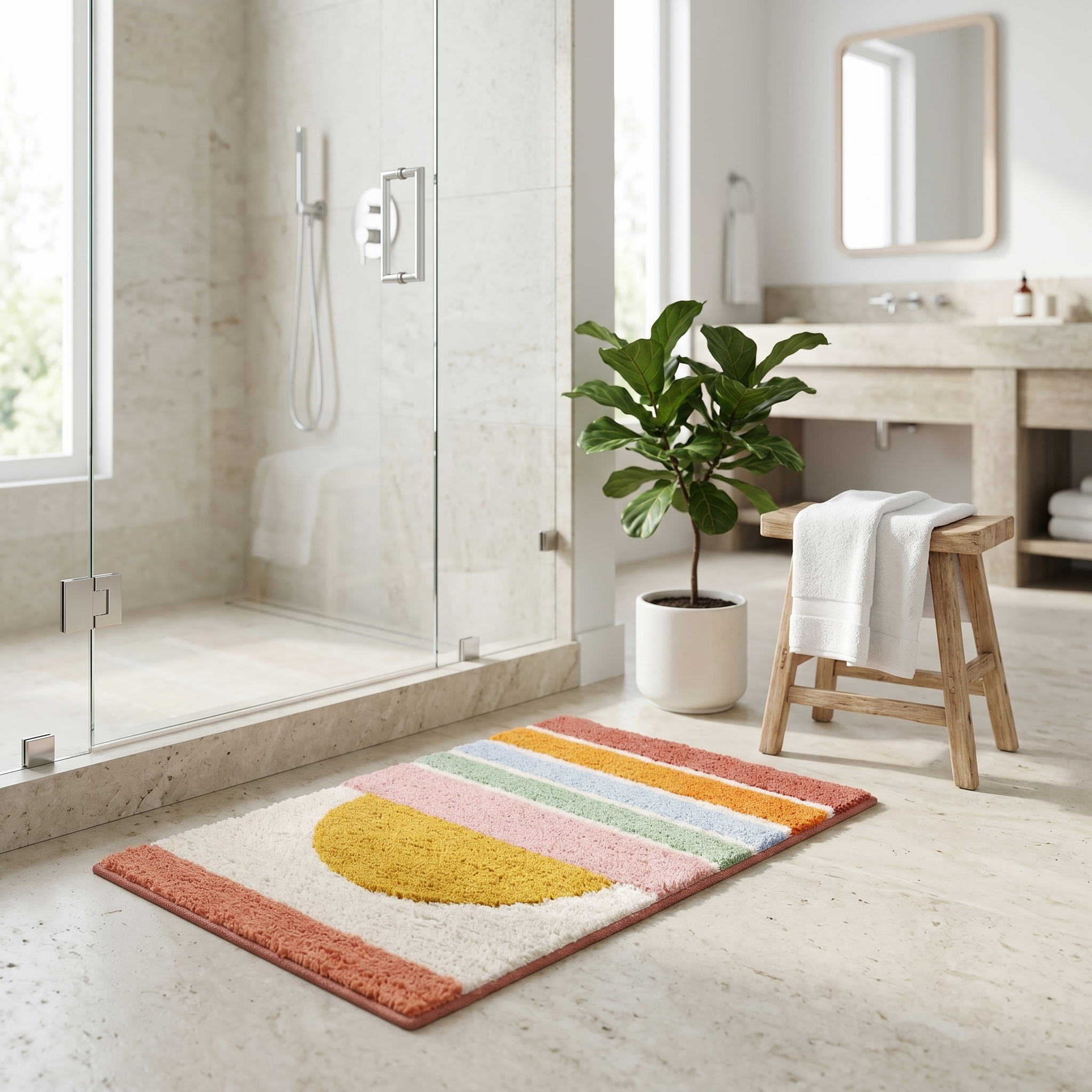 Cielo Tufted Plush Ombre Sunset Bath Mat Non Slip Quick Dry Bathroom