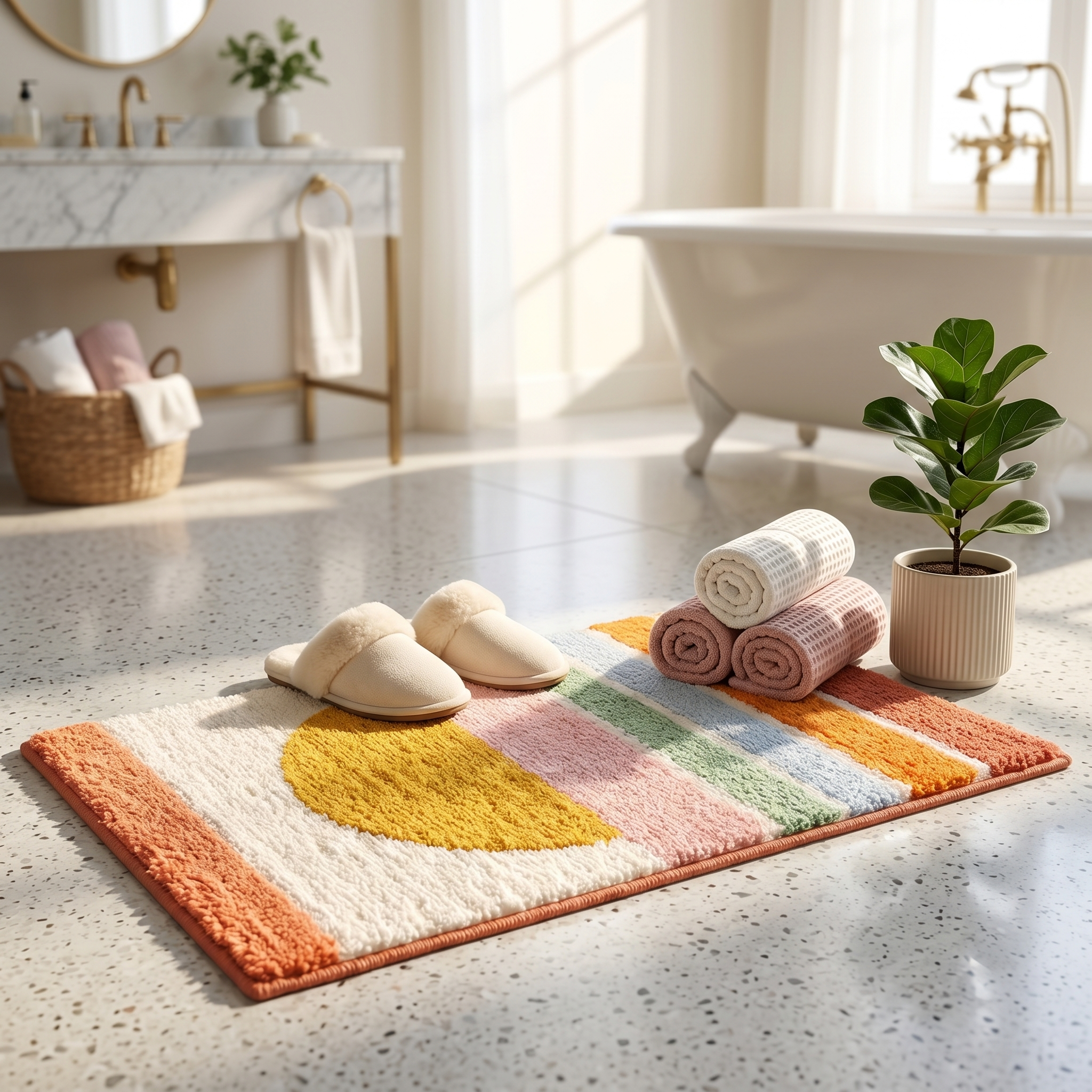 Cielo Tufted Plush Ombre Sunset Bath Mat Non Slip Quick Dry Bathroom