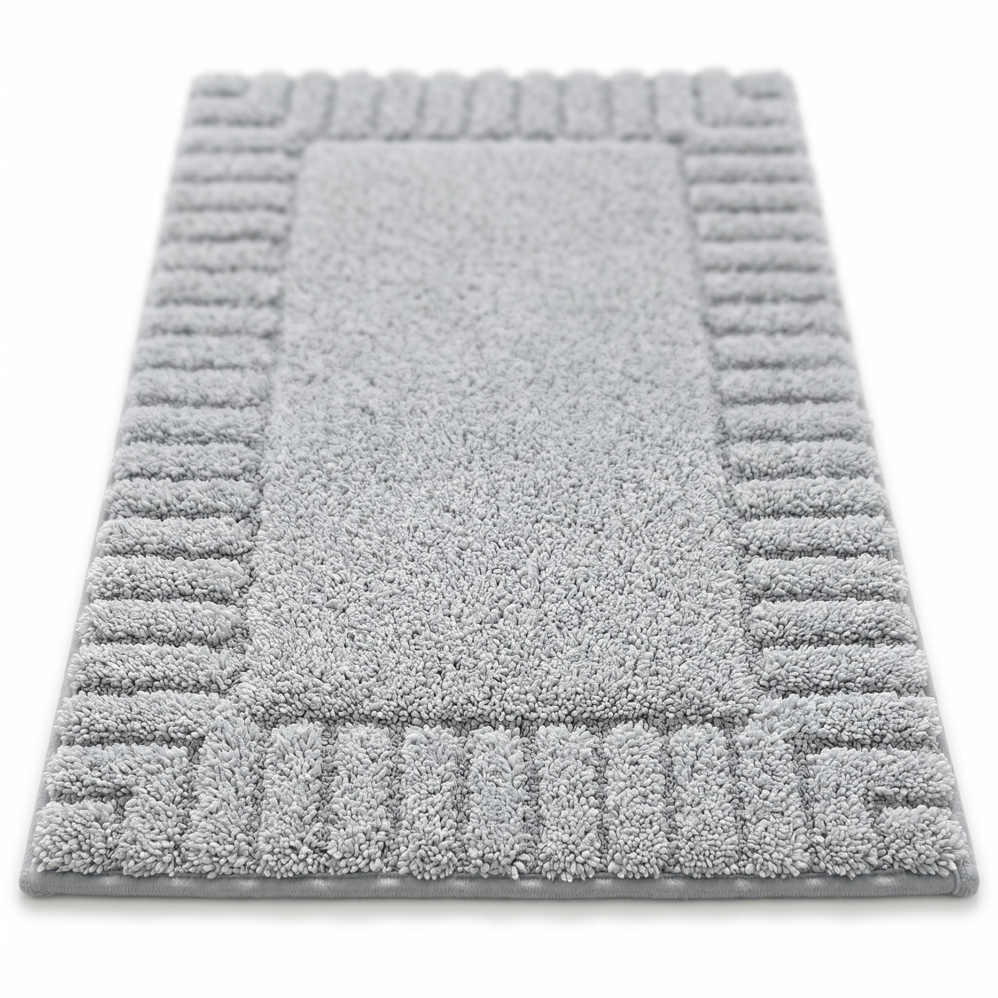 Riva Striped Border Flocked Bath Mat Non Slip Quick Dry for Bathroom