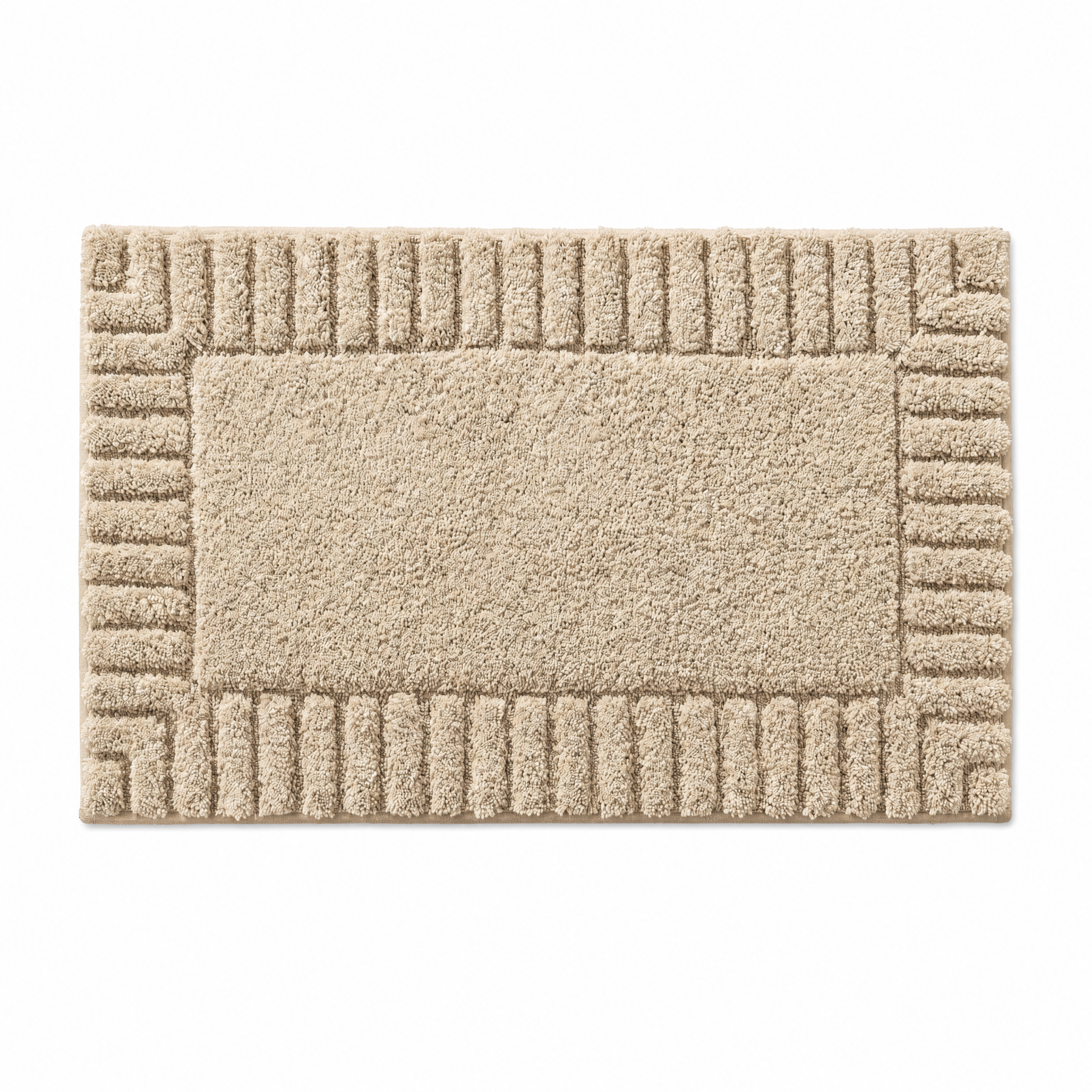 Riva Striped Border Flocked Bath Mat Non Slip Quick Dry for Bathroom