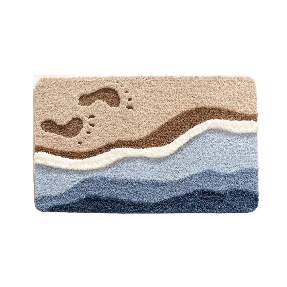 Onda Coastal Wave Plush Bath Mat Non Slip Machine Washable Bathroom