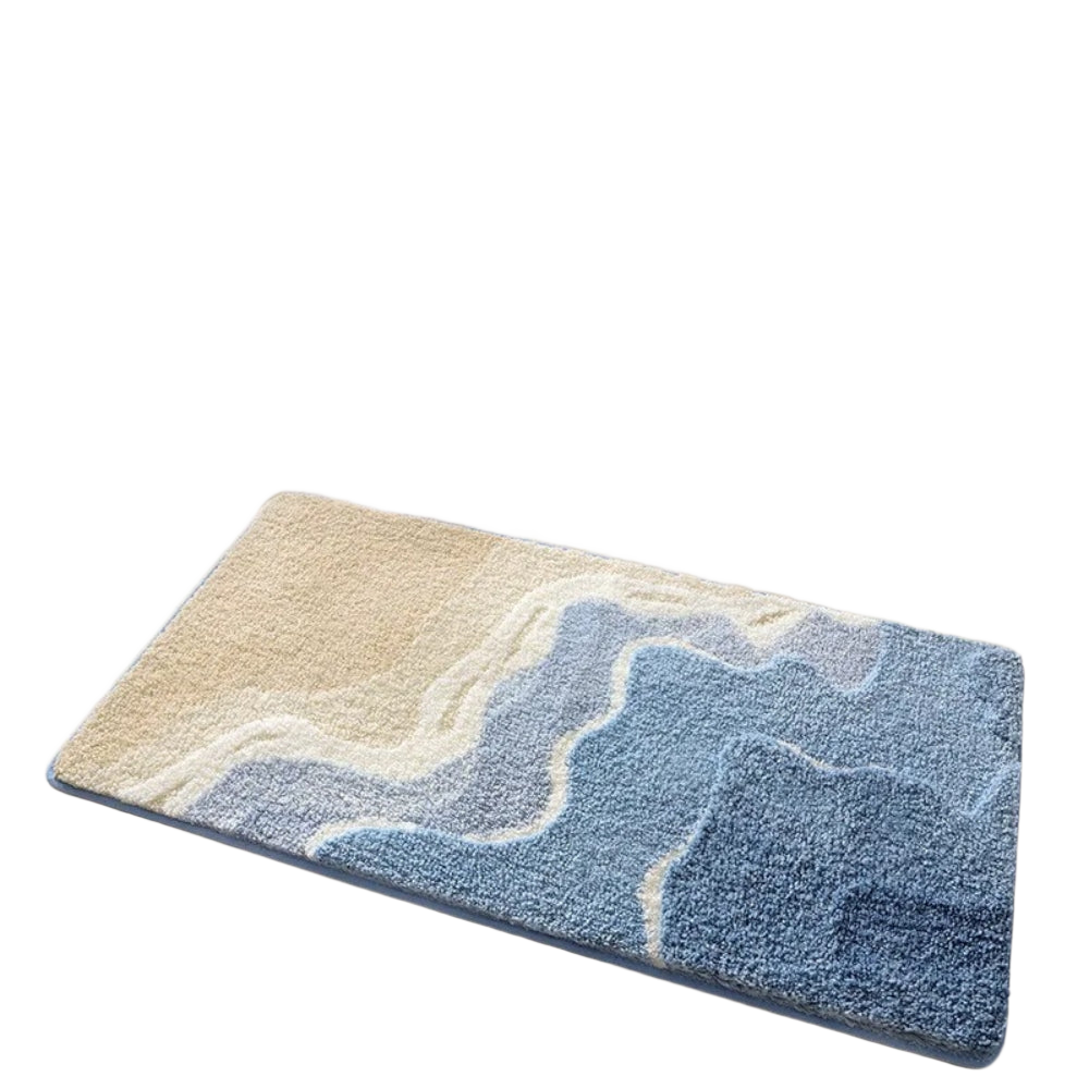 Onda Coastal Wave Plush Bath Mat Non Slip Machine Washable Bathroom