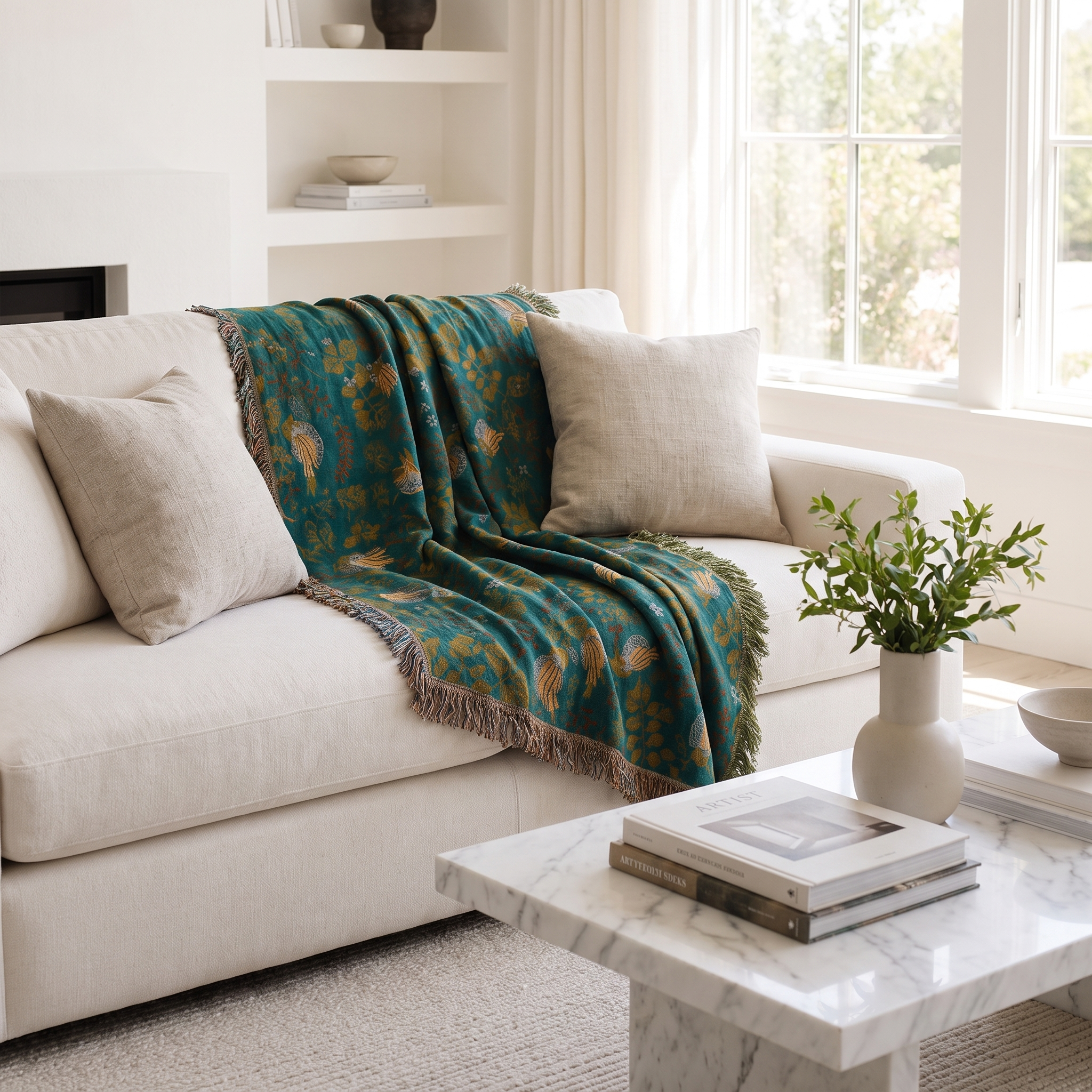 Incanto Reversible Woven Cotton Tapestry Throw Blanket for Sofa Bed